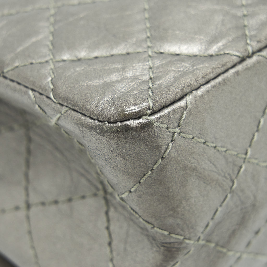 CHANEL SMALL REISSUE 2.55 225 DOUBLE FLAP BAG SILVER GREY