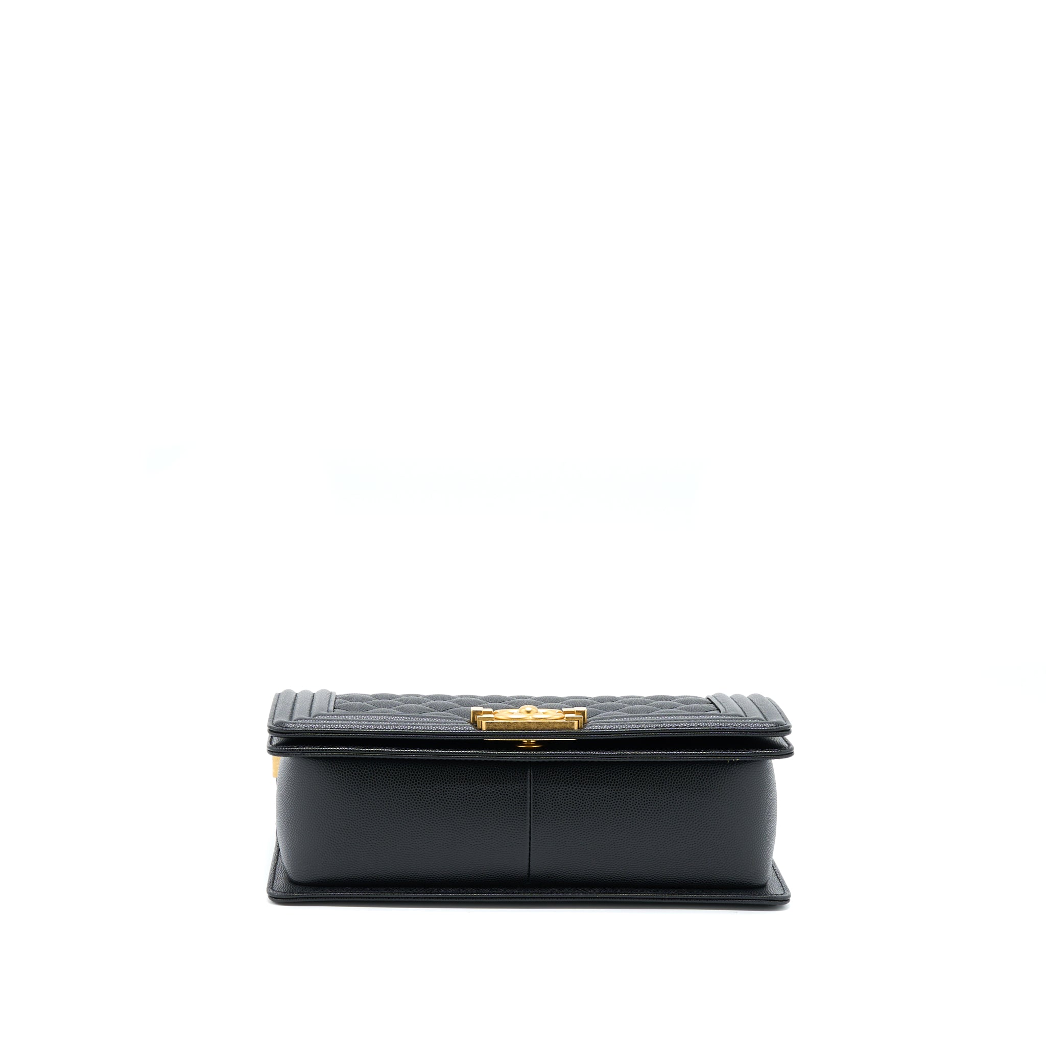 CHANEL MEDIUM BOY CAVIAR BLACK BRUSHED GOLD HARDWARE(MICROCHIP)