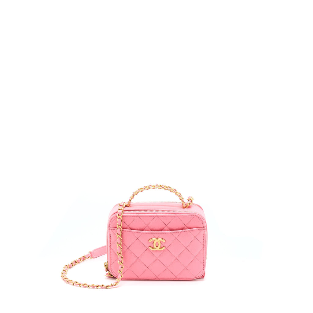 CHANEL 22S LETTER TOP HANDLE SMALL VANITY CASE CAVIAR PINK BRUSHED GHW(MICROCHIP)