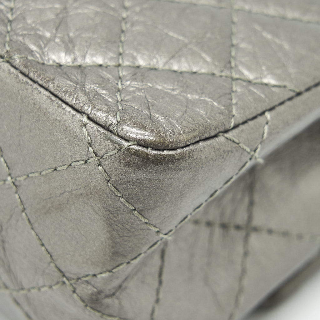 CHANEL SMALL REISSUE 2.55 225 DOUBLE FLAP BAG SILVER GREY