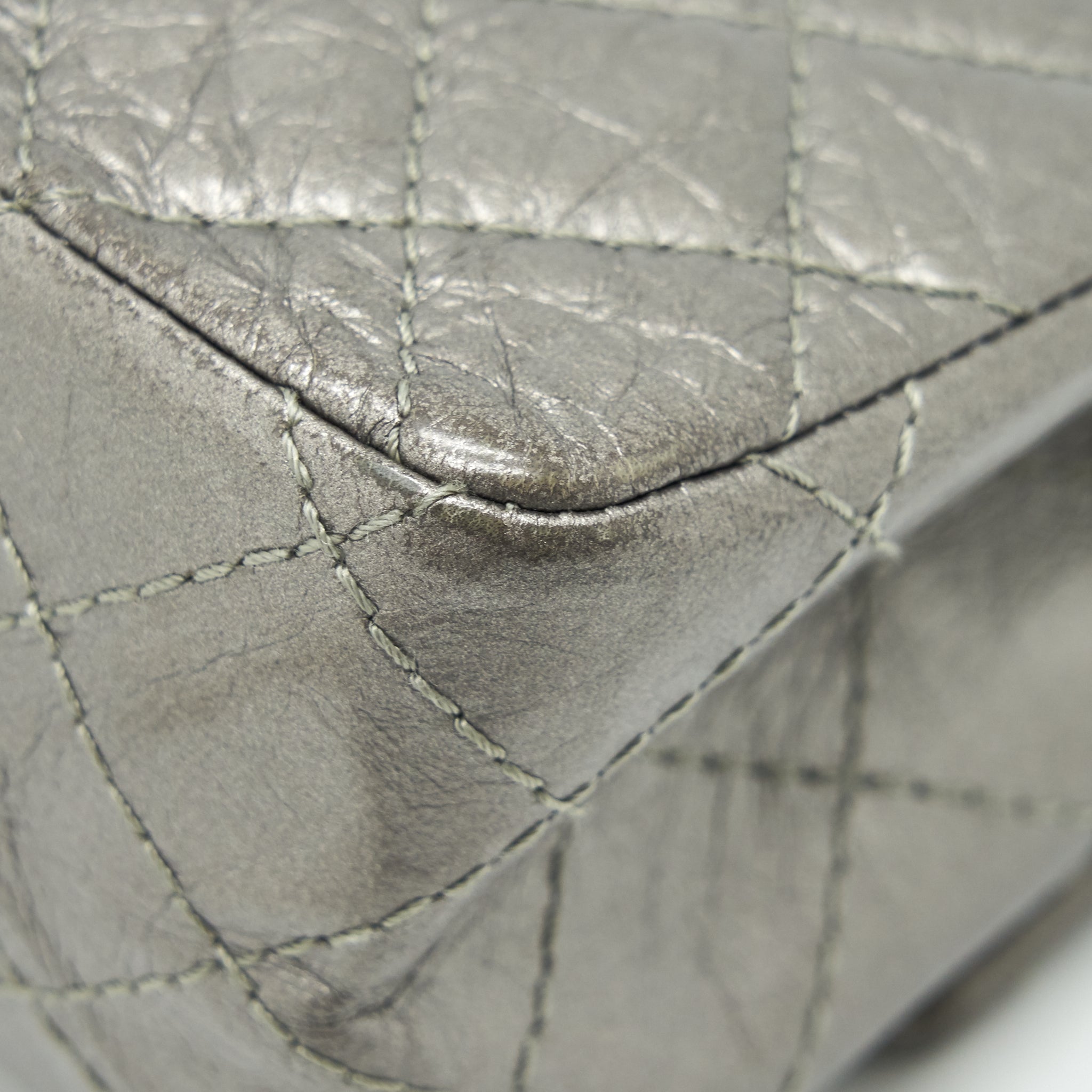 CHANEL SMALL REISSUE 2.55 225 DOUBLE FLAP BAG SILVER GREY