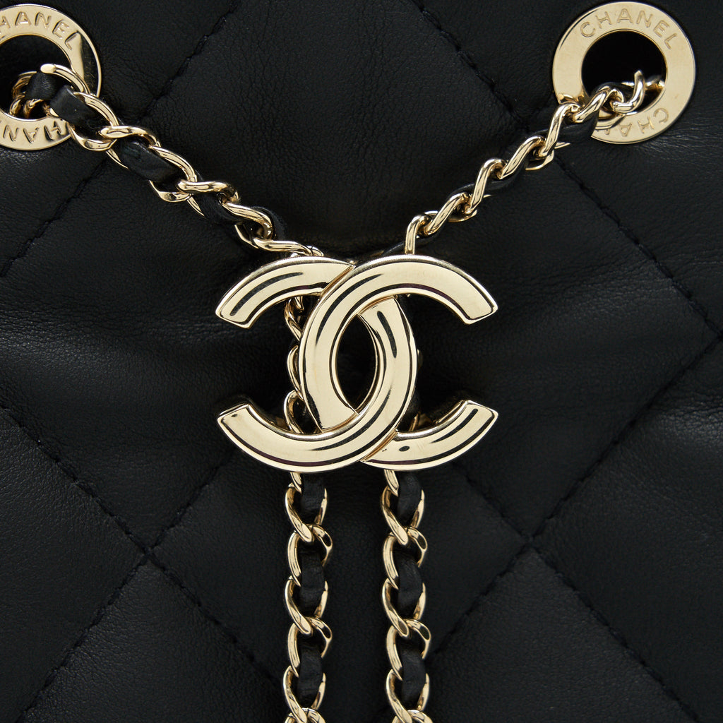 CHANEL BUCKET BAG QUILTED LAMBSKIN BLACK LGHW