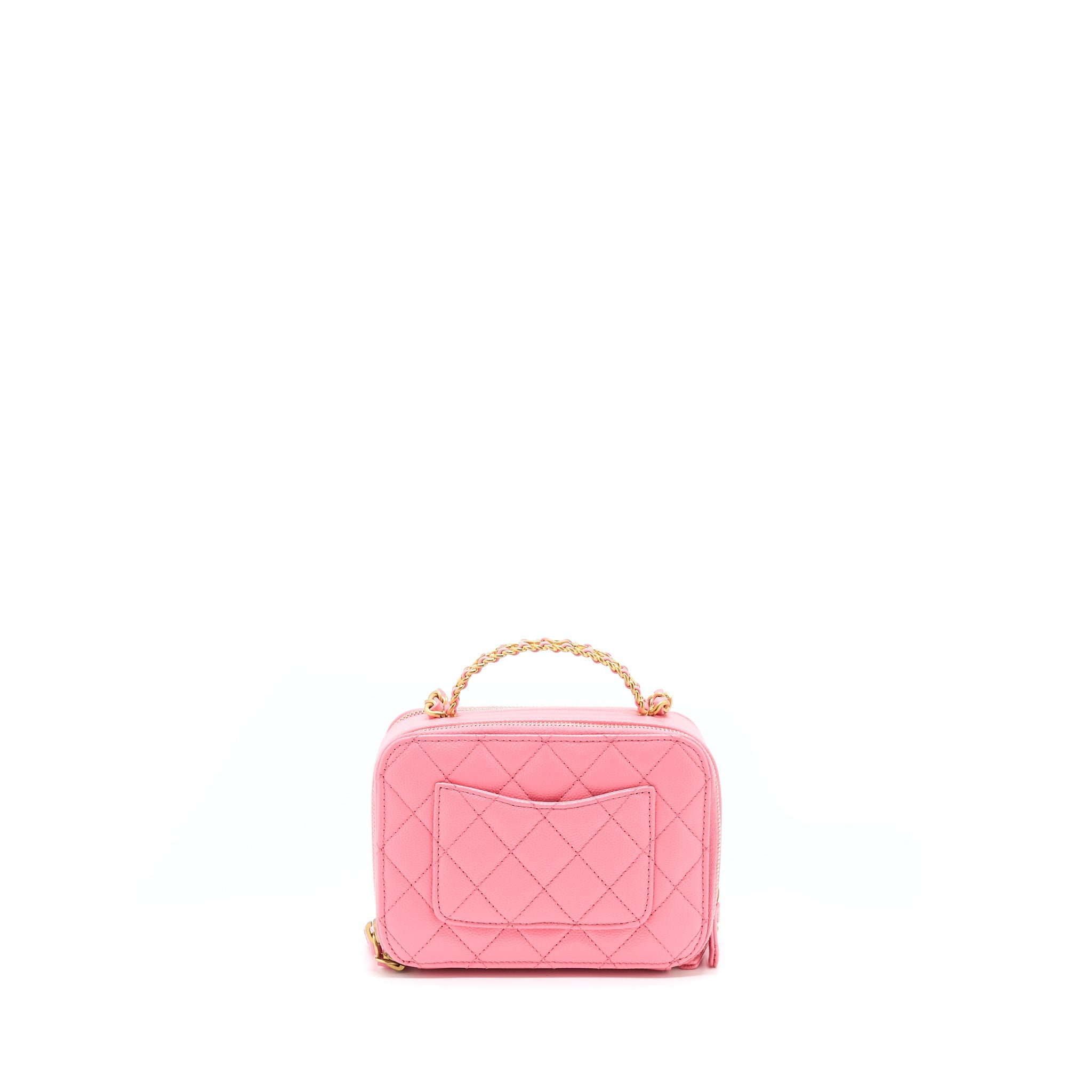 CHANEL 22S LETTER TOP HANDLE SMALL VANITY CASE CAVIAR PINK BRUSHED GHW(MICROCHIP)