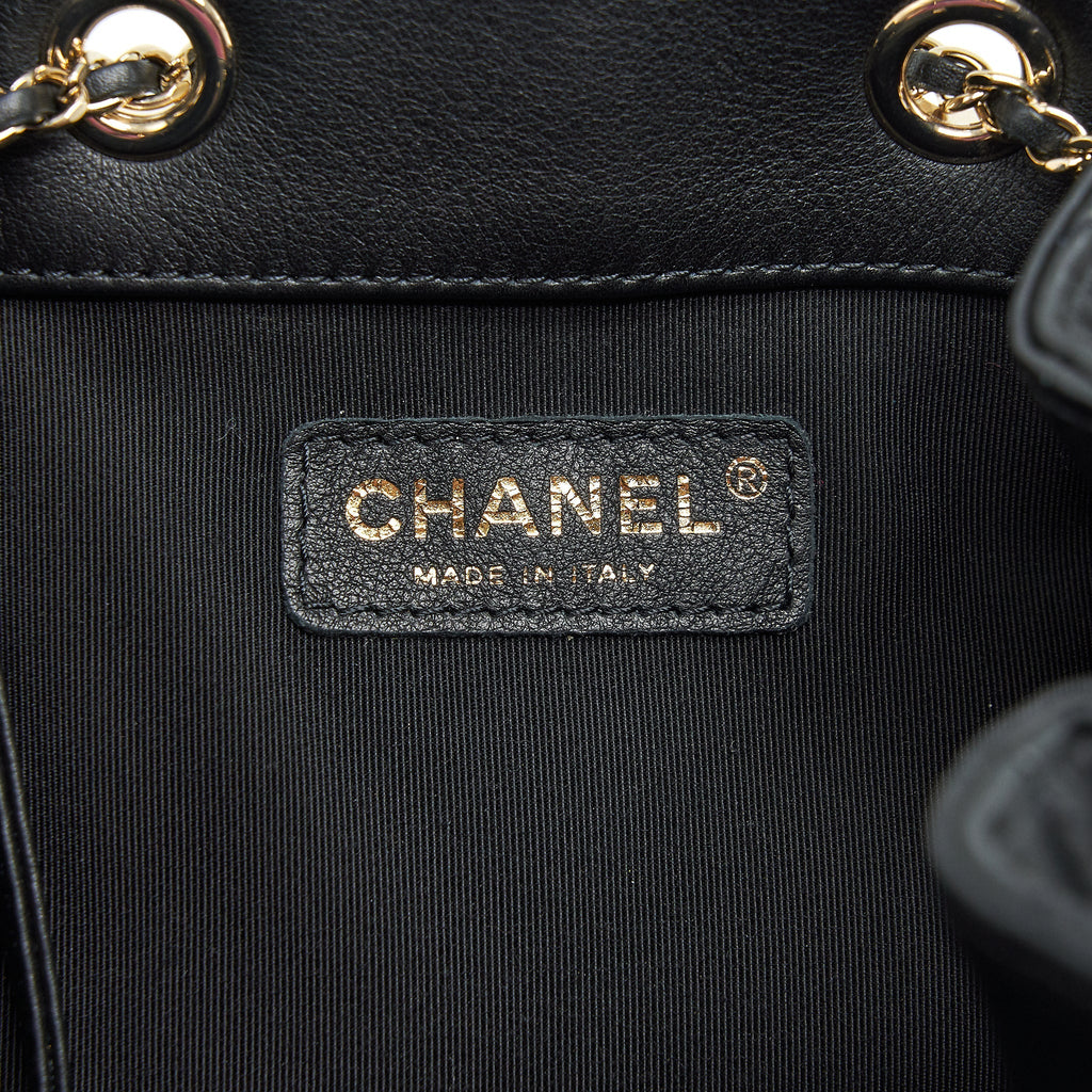 CHANEL BUCKET BAG QUILTED LAMBSKIN BLACK LGHW