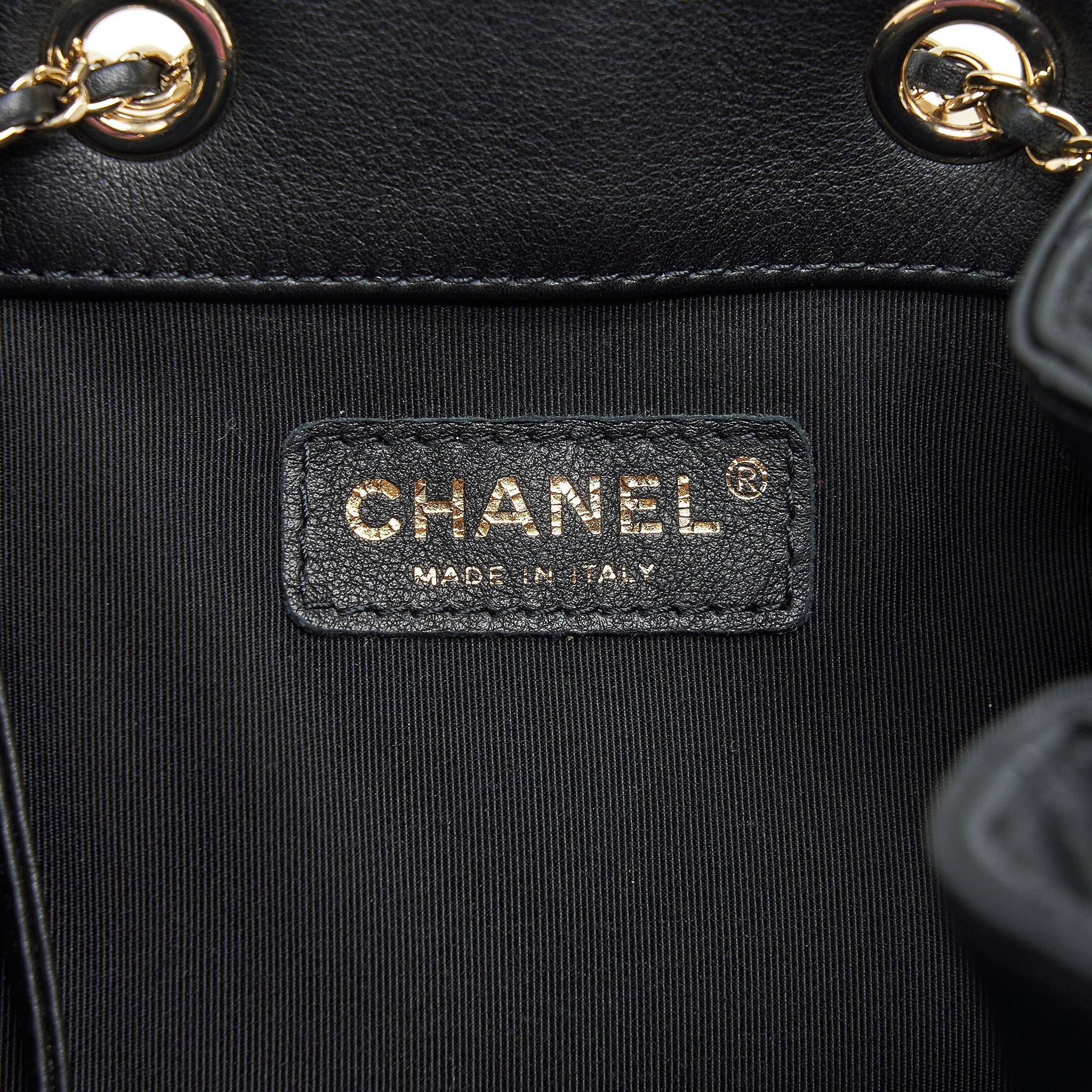 CHANEL BUCKET BAG QUILTED LAMBSKIN BLACK LGHW