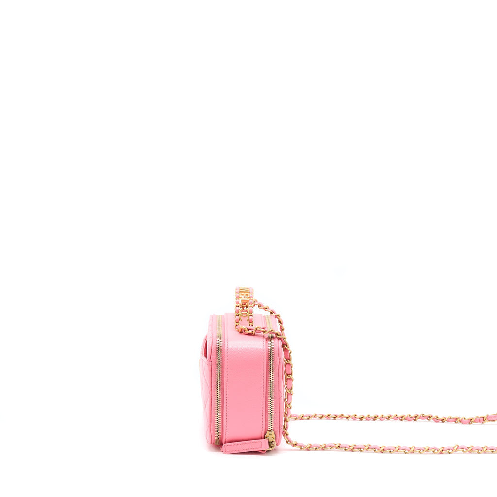CHANEL 22S LETTER TOP HANDLE SMALL VANITY CASE CAVIAR PINK BRUSHED GHW(MICROCHIP)