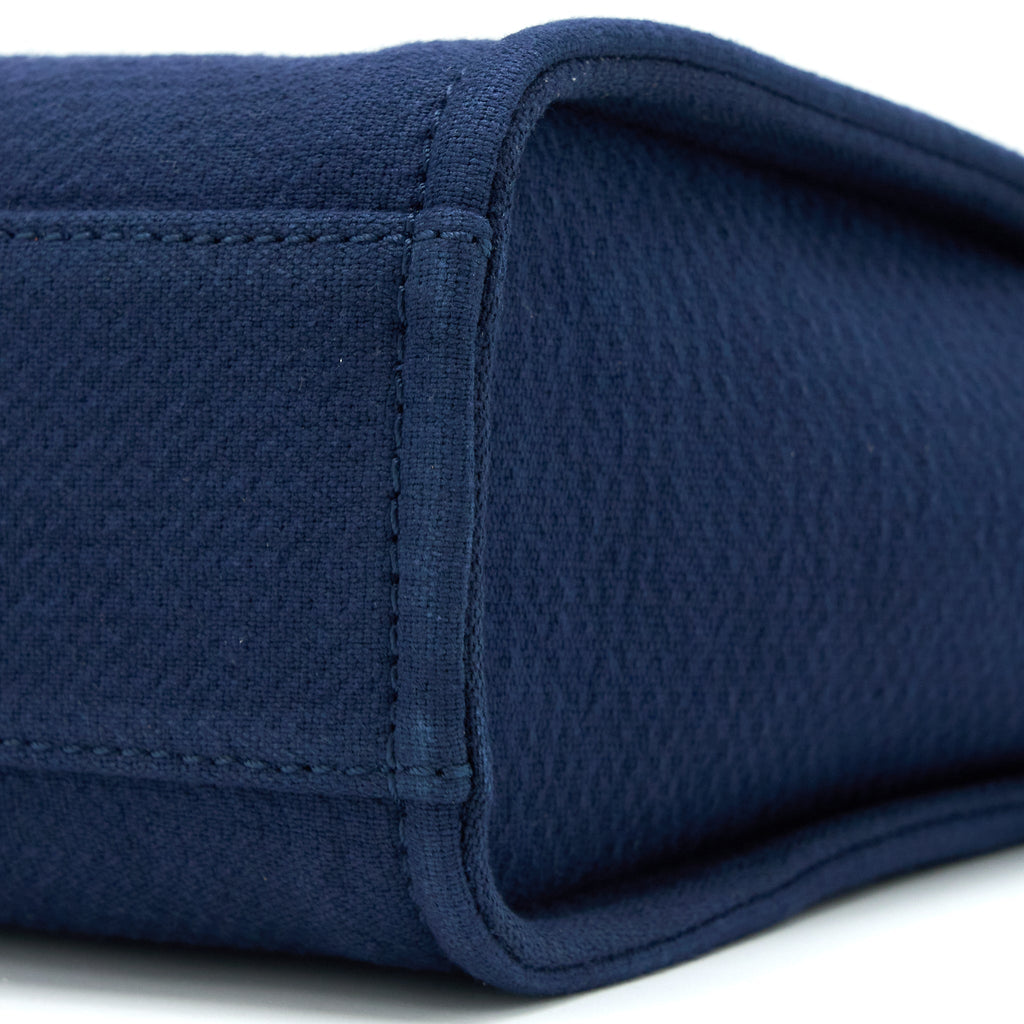 CHANEL PM DEAUVILLE TOTE BAG CANVAS NAVY SHW (MICROCHIP)