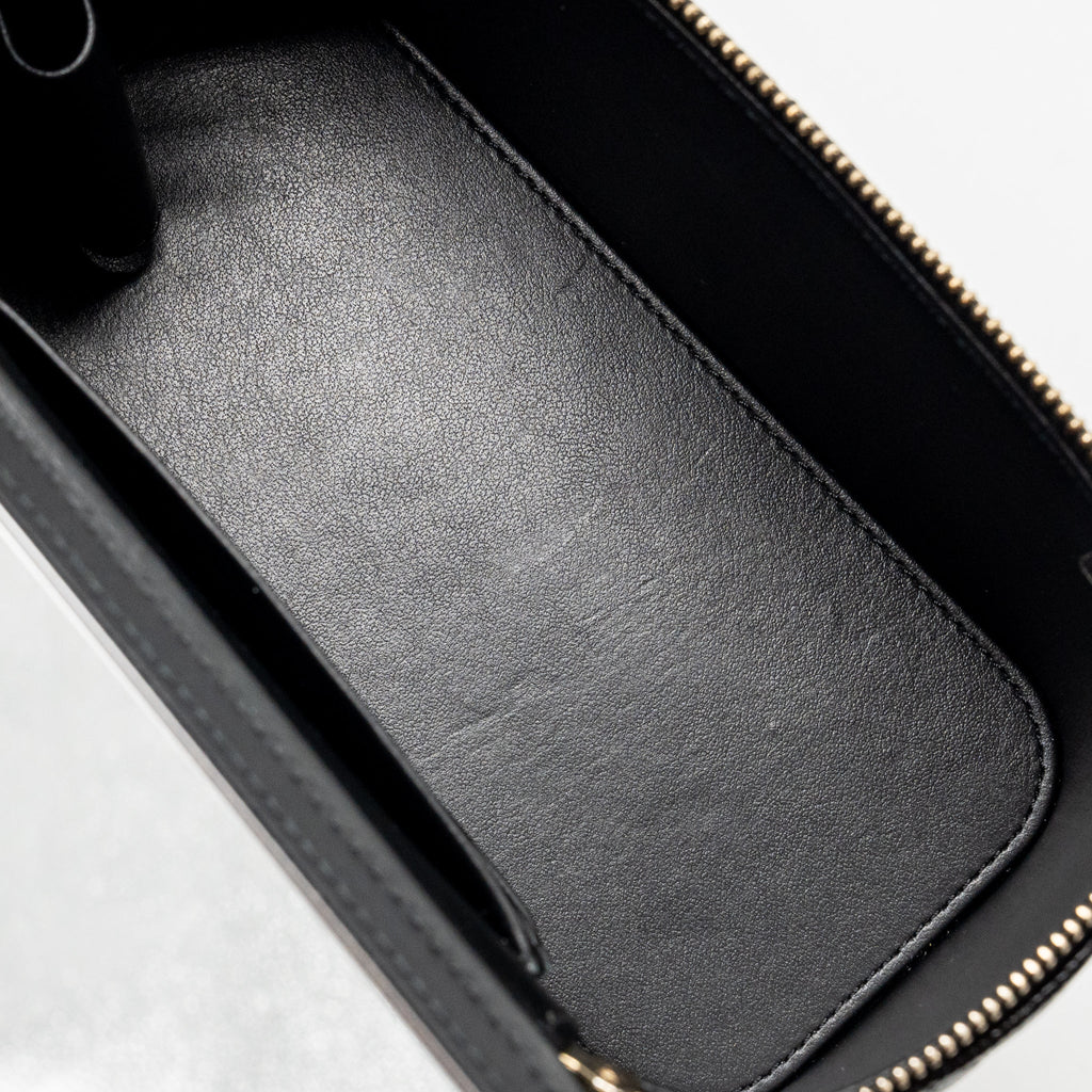CHANEL LETTER TOP HANDLE LONG VANITY WITH CHAIN CAVIAR BLACK GHW