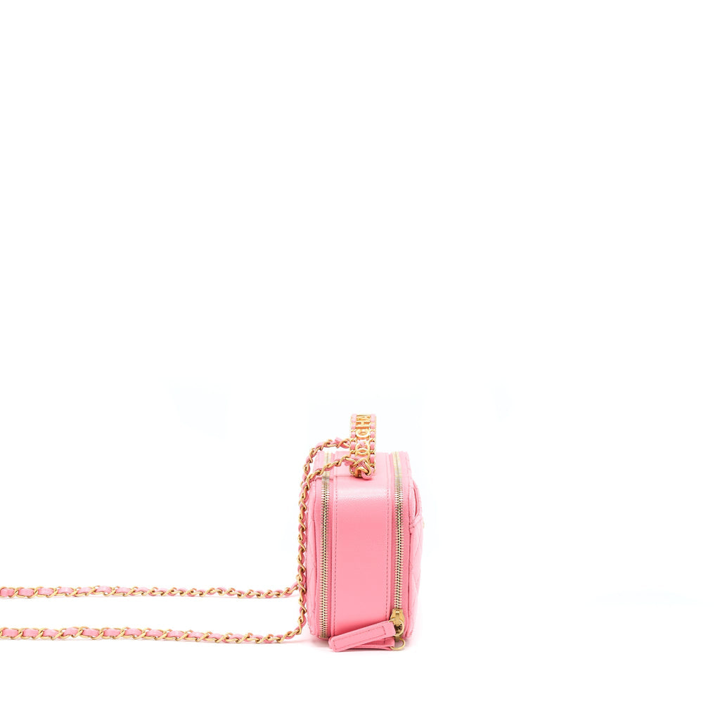 CHANEL 22S LETTER TOP HANDLE SMALL VANITY CASE CAVIAR PINK BRUSHED GHW(MICROCHIP)