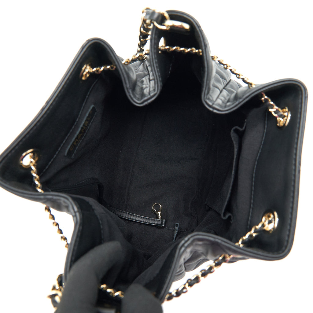 CHANEL BUCKET BAG QUILTED LAMBSKIN BLACK LGHW