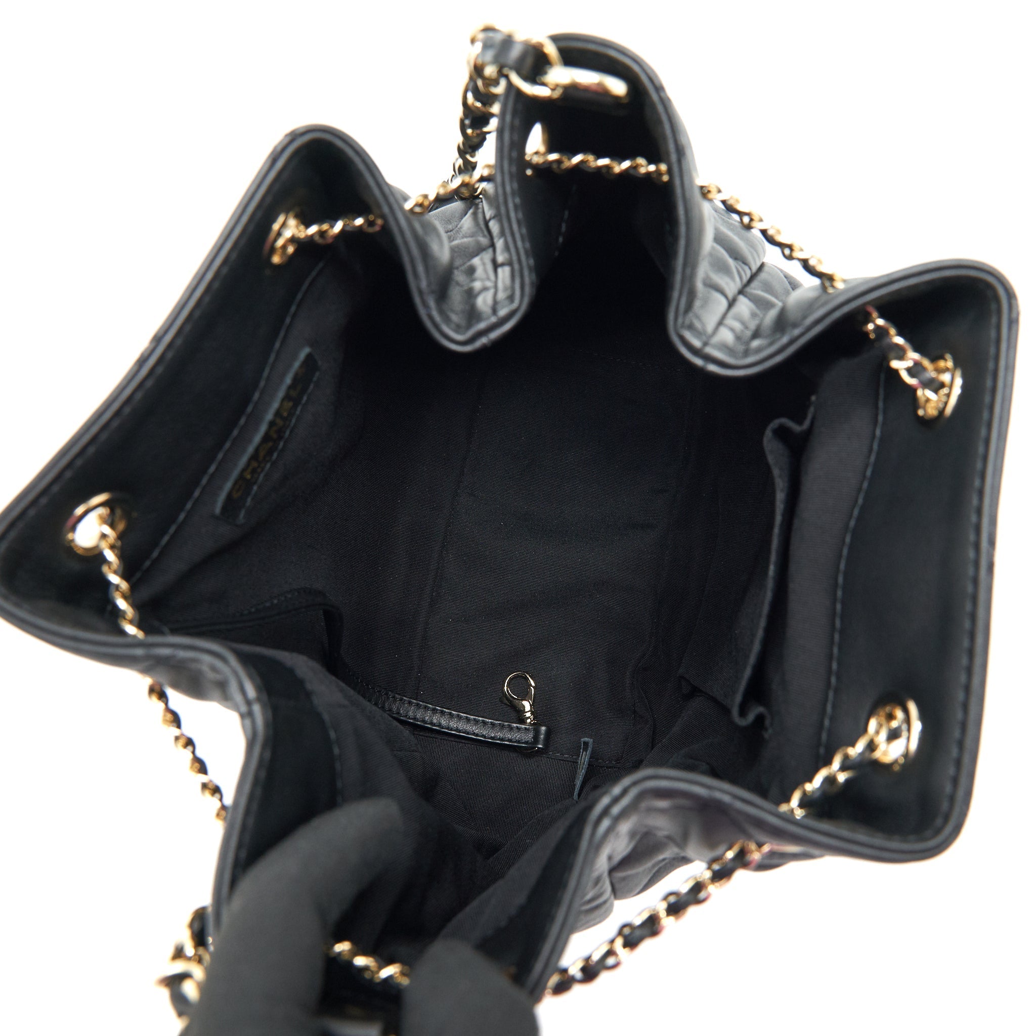 CHANEL BUCKET BAG QUILTED LAMBSKIN BLACK LGHW