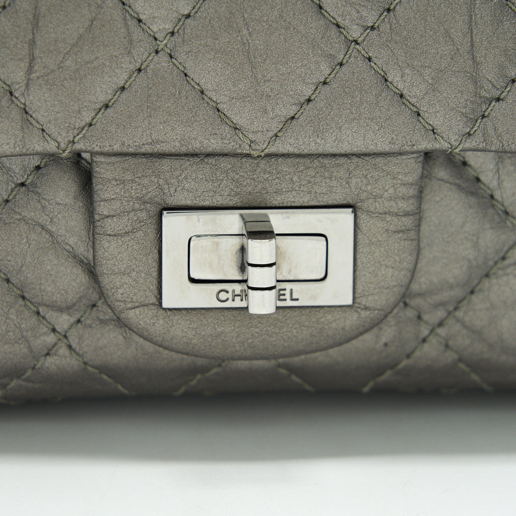CHANEL SMALL REISSUE 2.55 225 DOUBLE FLAP BAG SILVER GREY