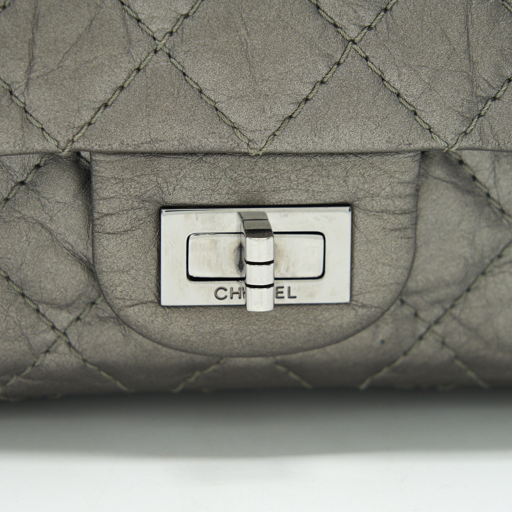CHANEL SMALL REISSUE 2.55 225 DOUBLE FLAP BAG SILVER GREY