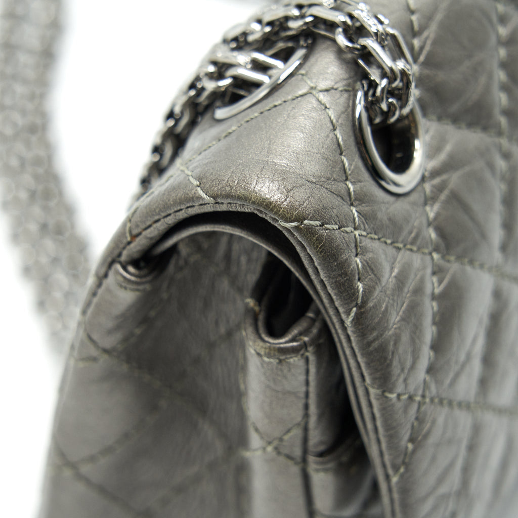 CHANEL SMALL REISSUE 2.55 225 DOUBLE FLAP BAG SILVER GREY