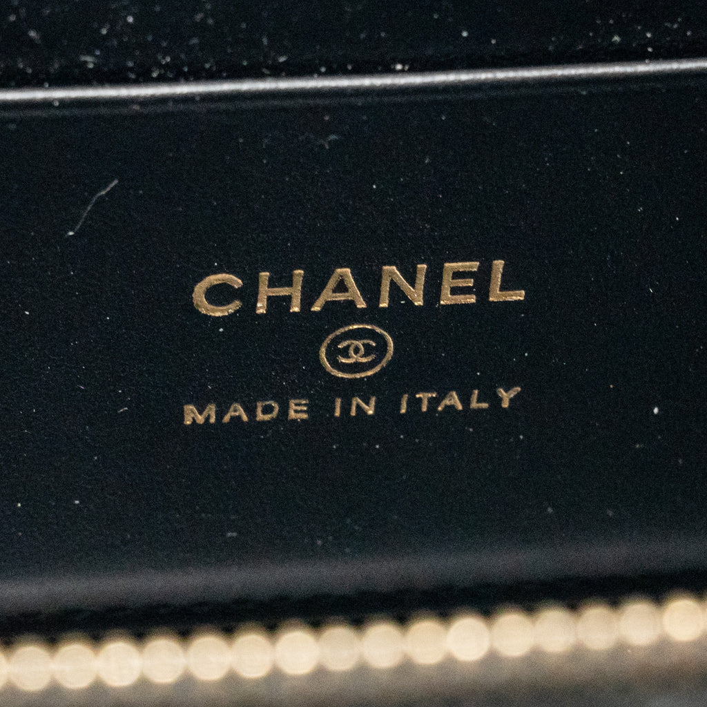 CHANEL LETTER TOP HANDLE LONG VANITY WITH CHAIN CAVIAR BLACK GHW