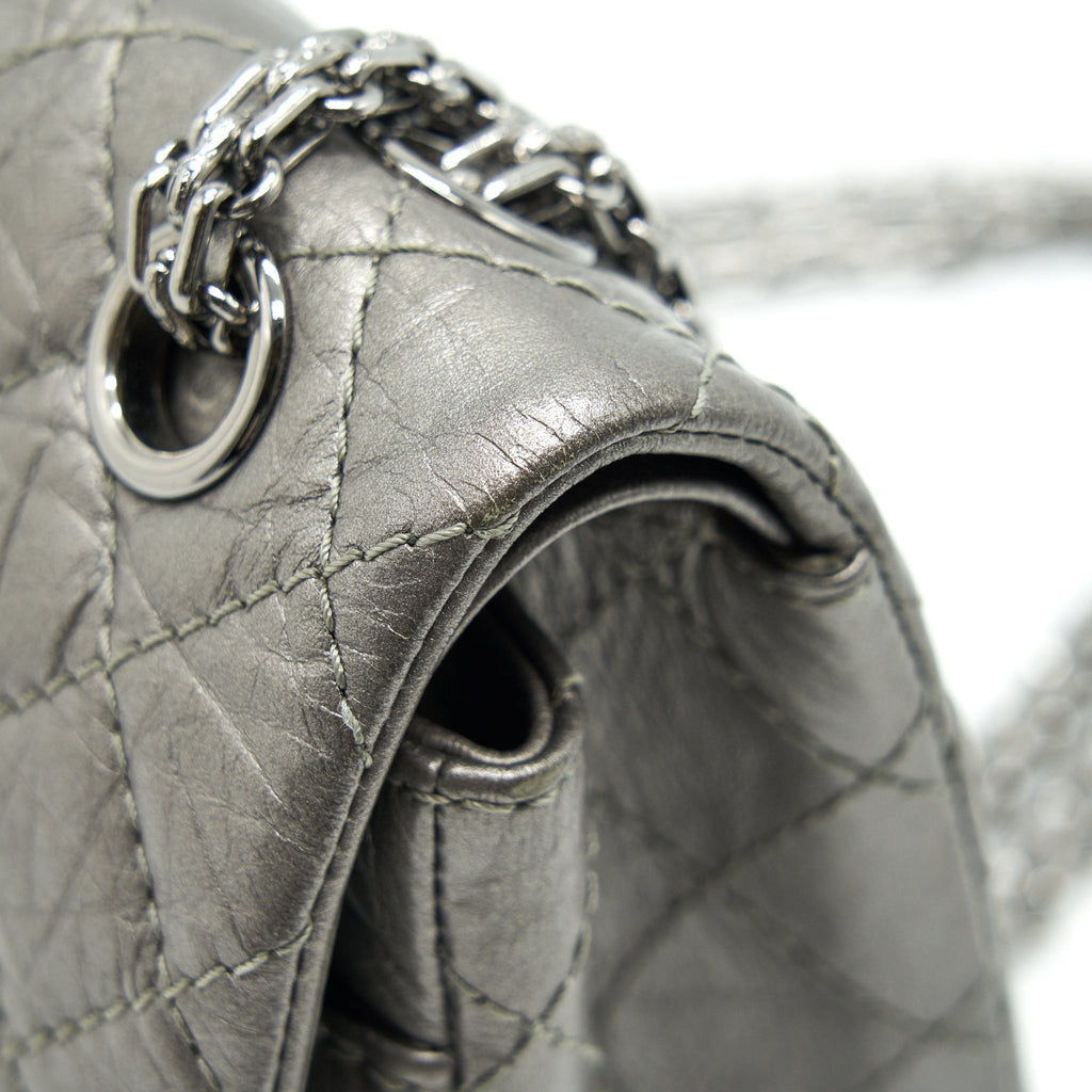 CHANEL SMALL REISSUE 2.55 225 DOUBLE FLAP BAG SILVER GREY