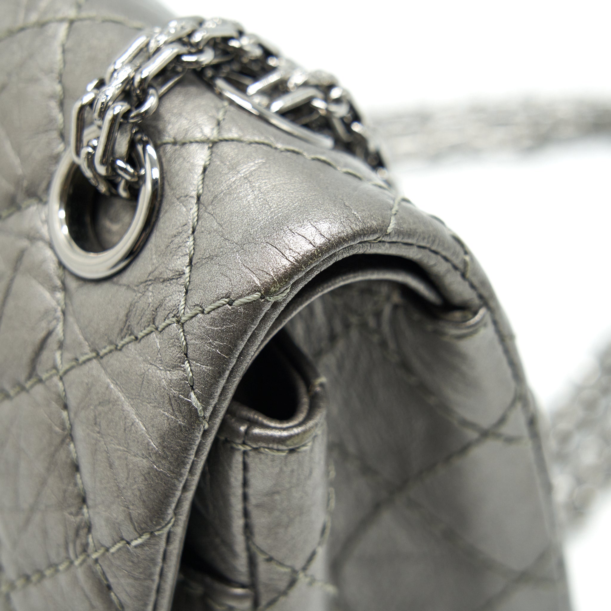 CHANEL SMALL REISSUE 2.55 225 DOUBLE FLAP BAG SILVER GREY