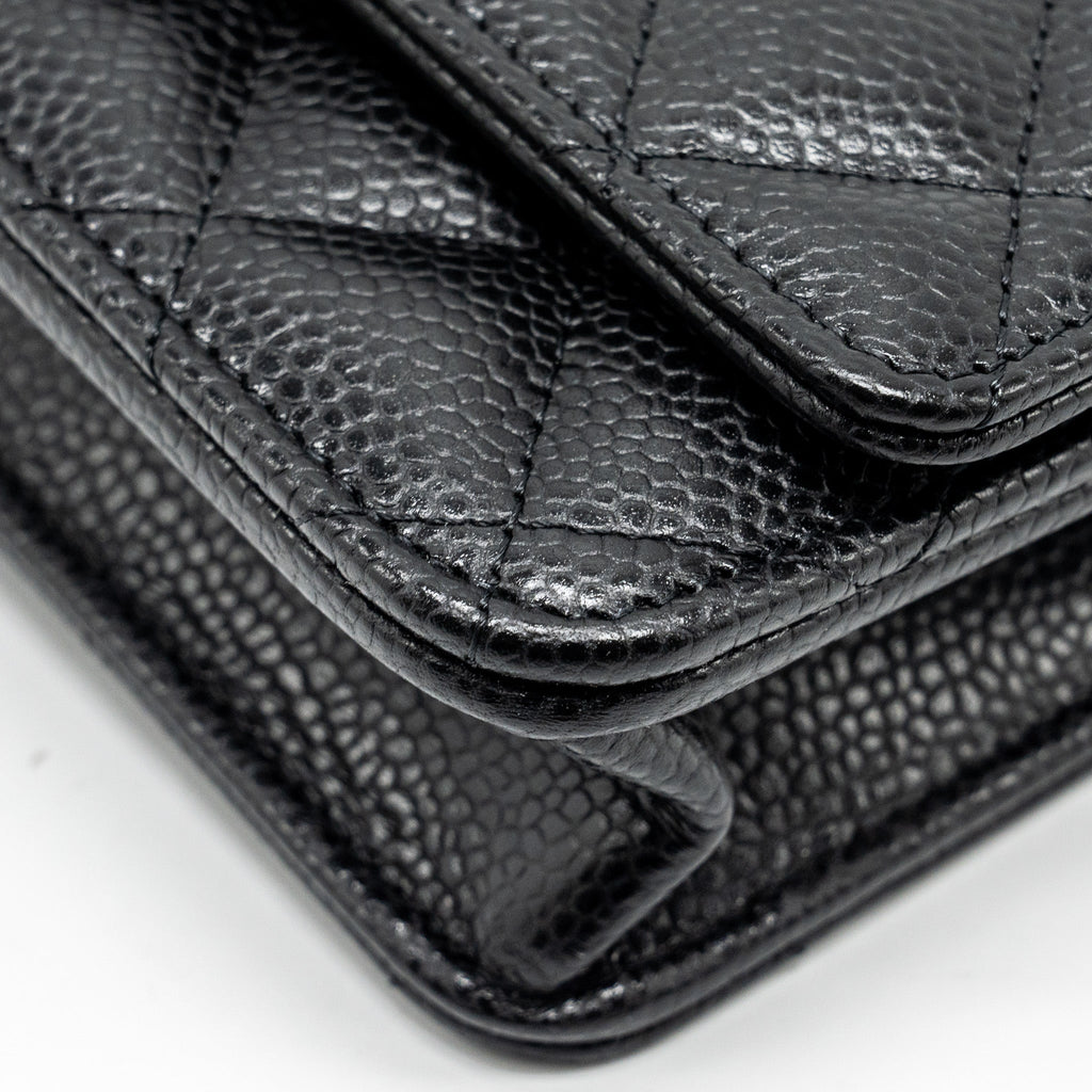 CHANEL CLASSIC WALLET ON CHAIN CAVIAR BLACK GHW (MICROCHIP)