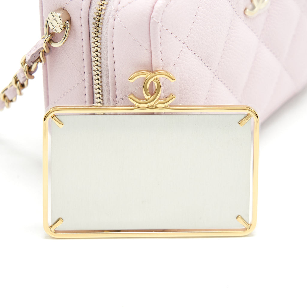 CHANEL 22P TOP HANDLE MINI VANITY WITH CHAIN CAVIAR LIGHT PINK LGHW