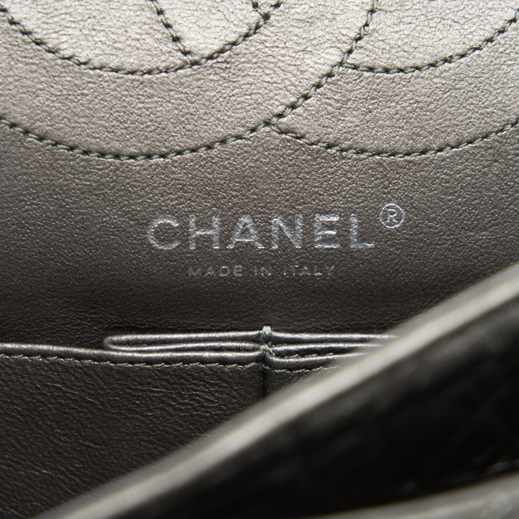 CHANEL SMALL REISSUE 2.55 225 DOUBLE FLAP BAG SILVER GREY