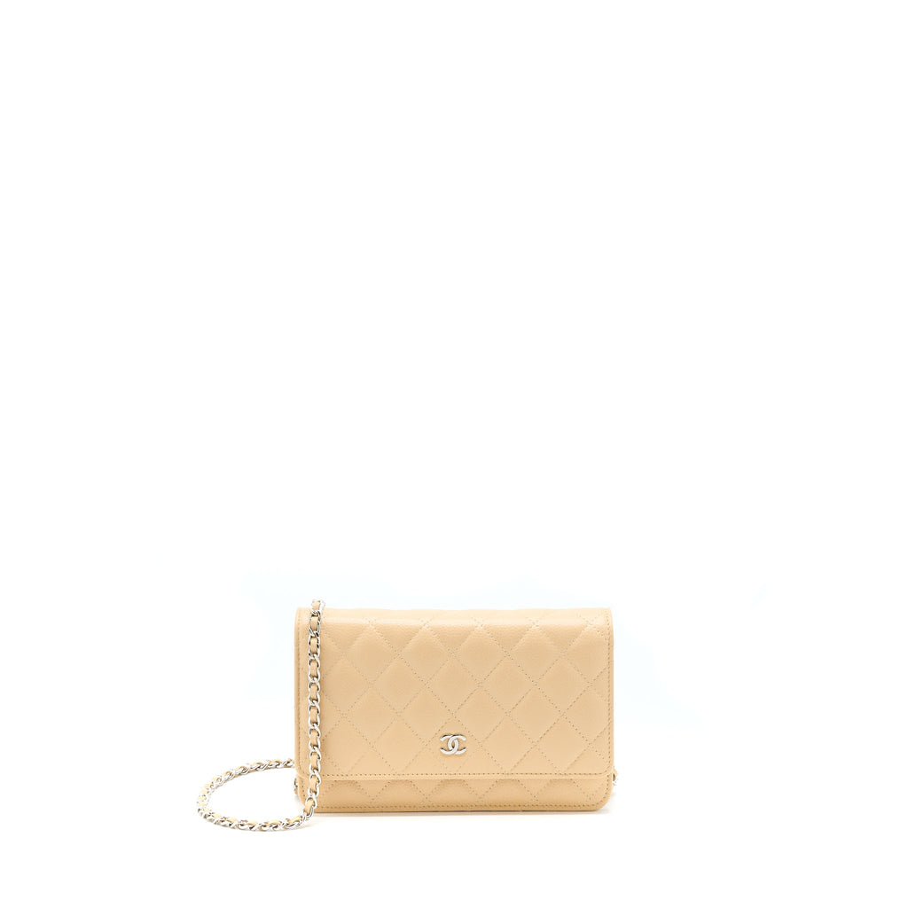 CHANEL CLASSIC WALLET ON CHAIN CAVIAR BEIGE SHW (MICROCHIP)