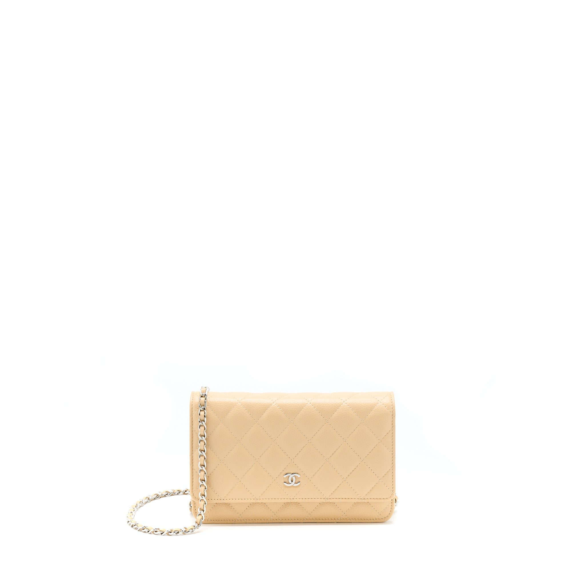 CHANEL CLASSIC WALLET ON CHAIN CAVIAR BEIGE SHW (MICROCHIP)
