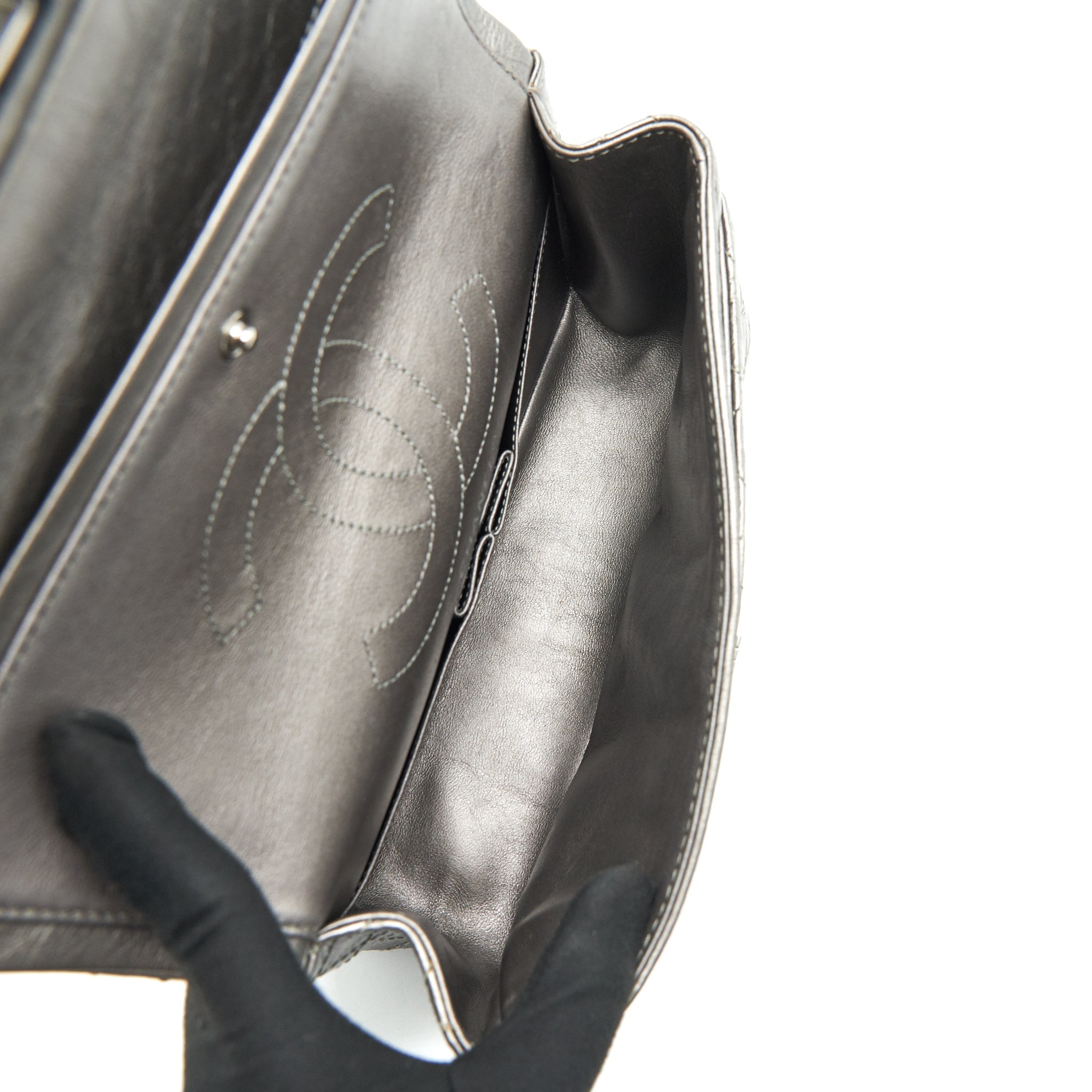 CHANEL SMALL REISSUE 2.55 225 DOUBLE FLAP BAG SILVER GREY