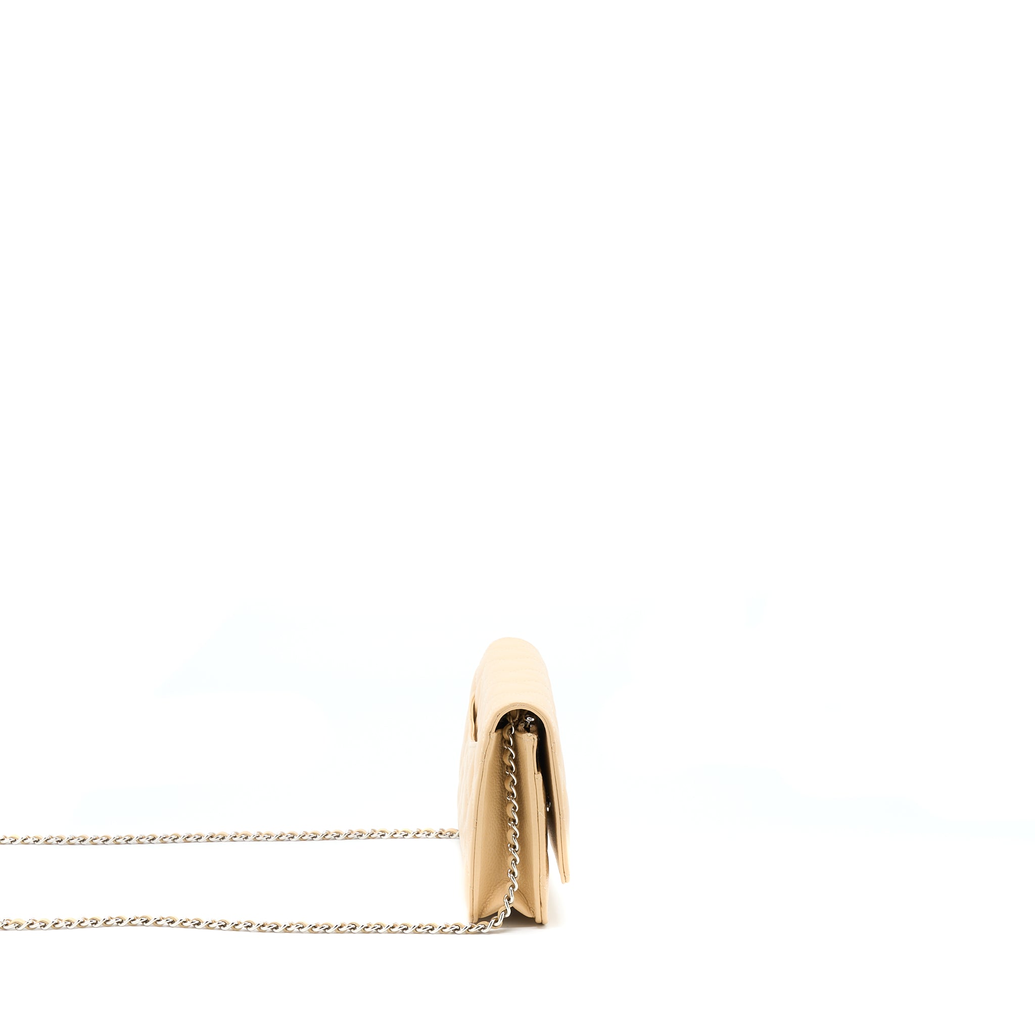 CHANEL CLASSIC WALLET ON CHAIN CAVIAR BEIGE SHW (MICROCHIP)