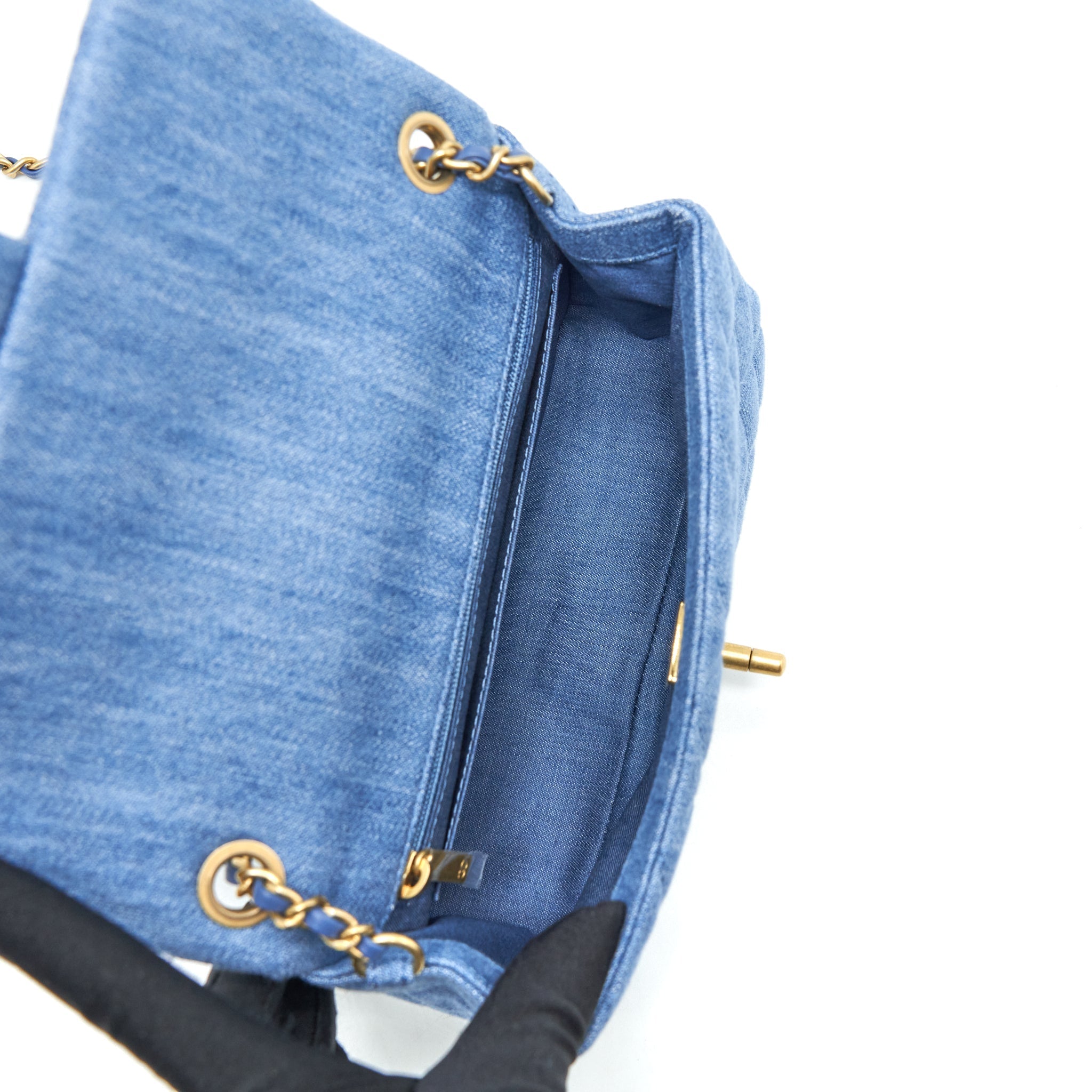 CHANEL 21K PEARL CRUSH MINI RECTANGULAR FLAP BAG DENIM GHW (MICROCHIP)