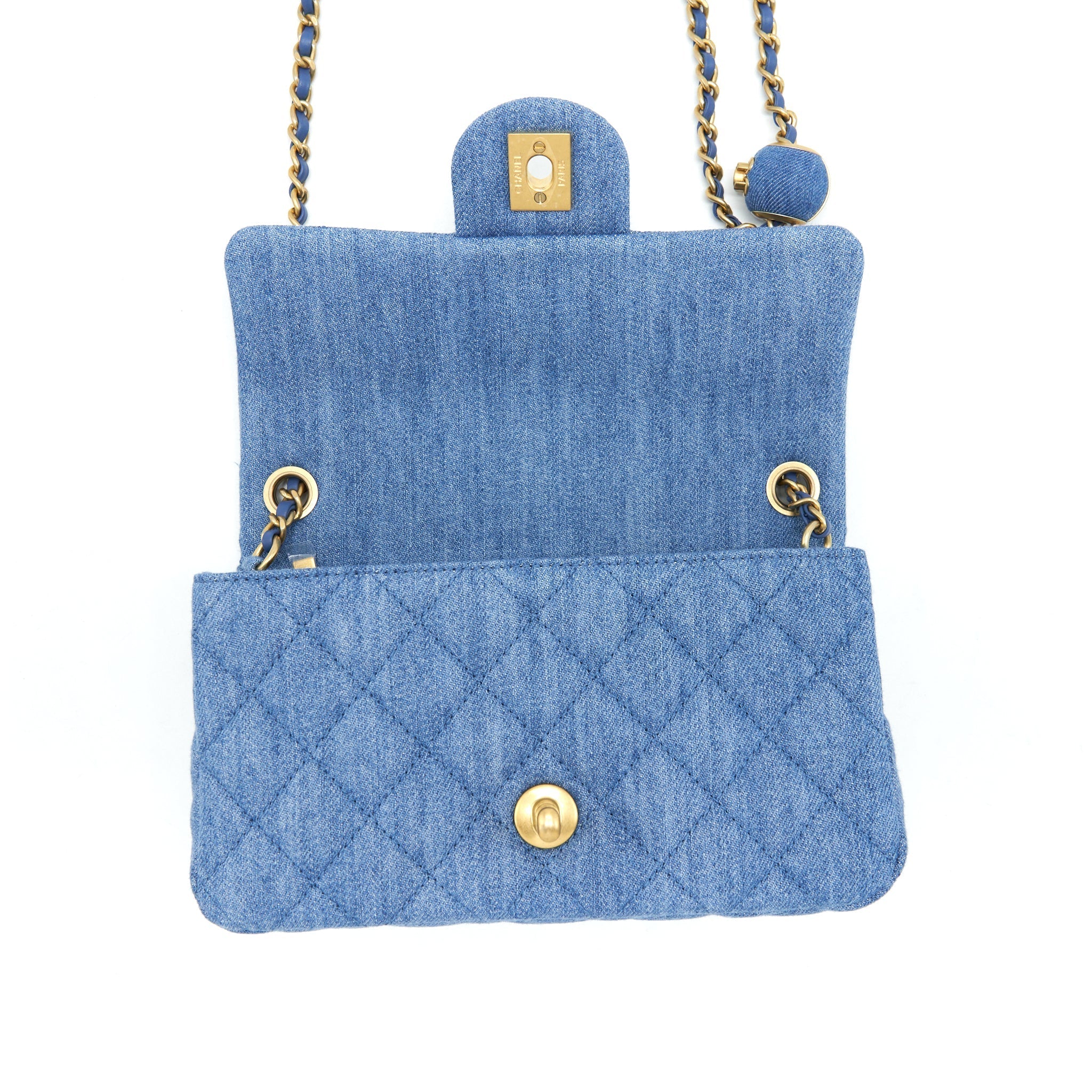 CHANEL 21K PEARL CRUSH MINI RECTANGULAR FLAP BAG DENIM GHW (MICROCHIP)