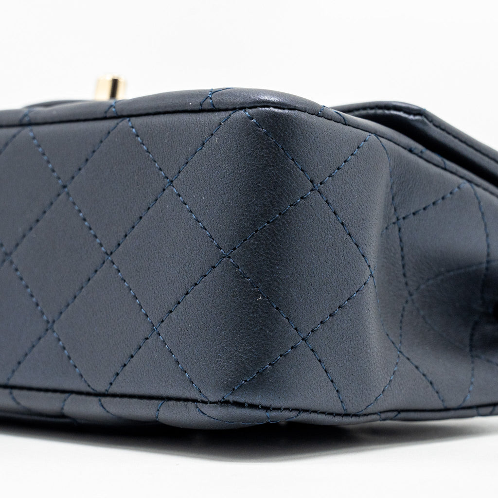 CHANEL TOP HANDLE MINI RECTANGULAR FLAP BAG LAMBSKIN NAVY LGHW (MICROCHIP)