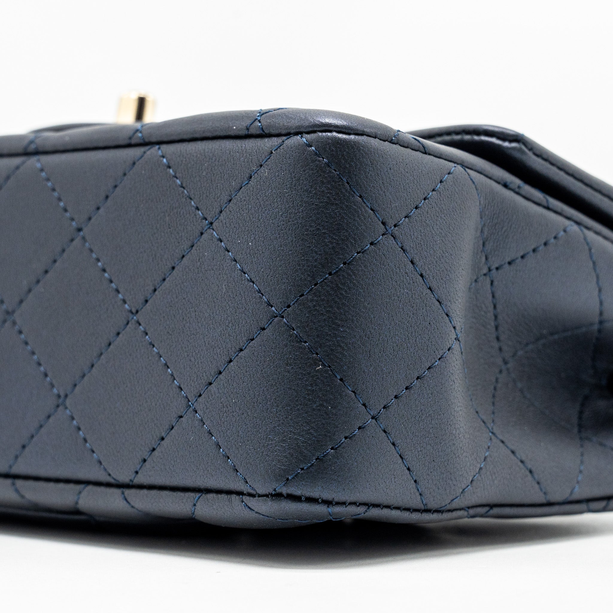 CHANEL TOP HANDLE MINI RECTANGULAR FLAP BAG LAMBSKIN NAVY LGHW (MICROCHIP)