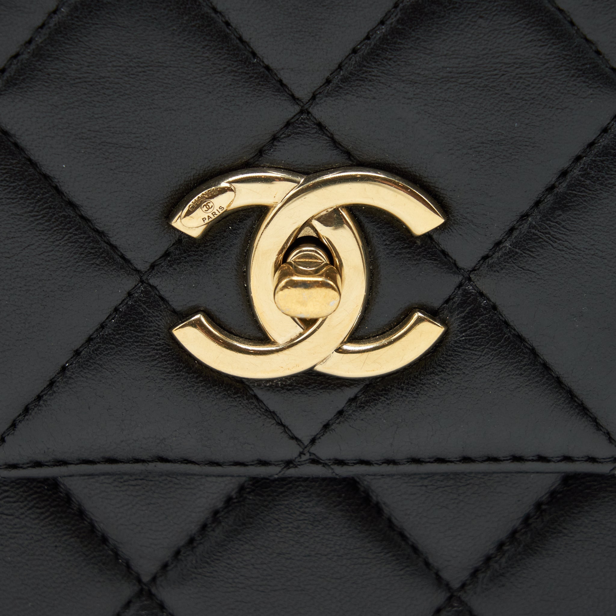 CHANEL SMALL TRENDY CC FLAP BAG WITH TOP HANDLE LAMBSKIN BLACK LGHW