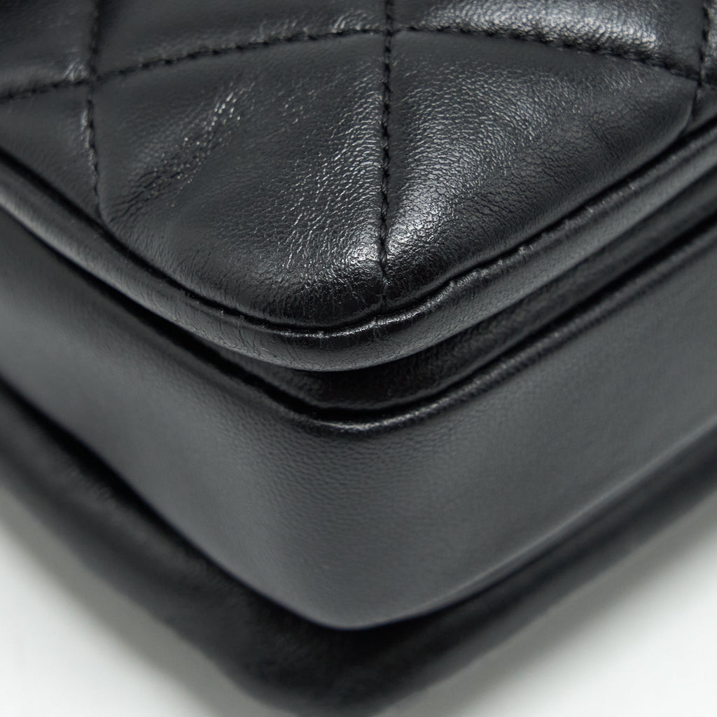 CHANEL SMALL TRENDY CC FLAP BAG WITH TOP HANDLE LAMBSKIN BLACK LGHW