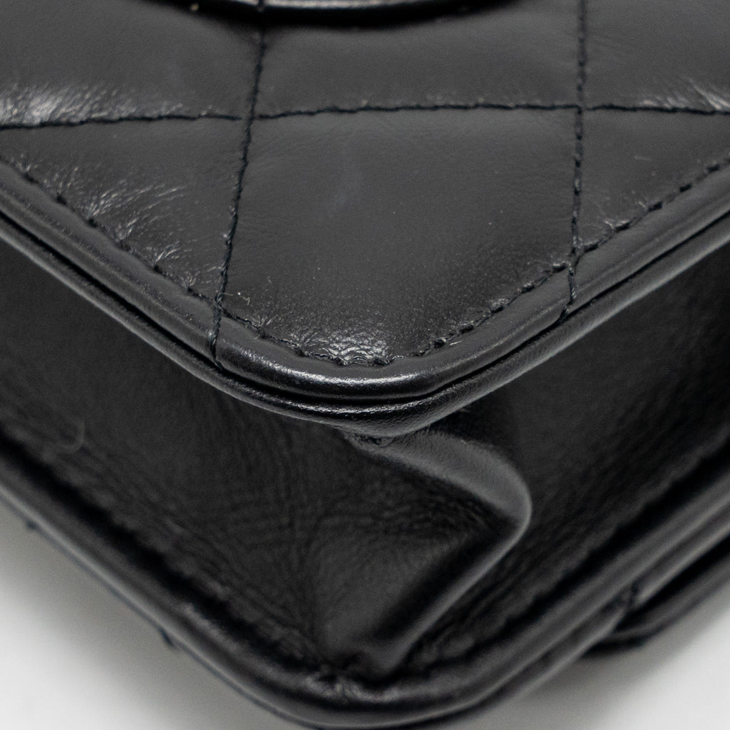 CHANEL 2.55 REISSUE WALLET ON CHAIN AGED CALFSKIN BLACK GHW (MICROCHIP)