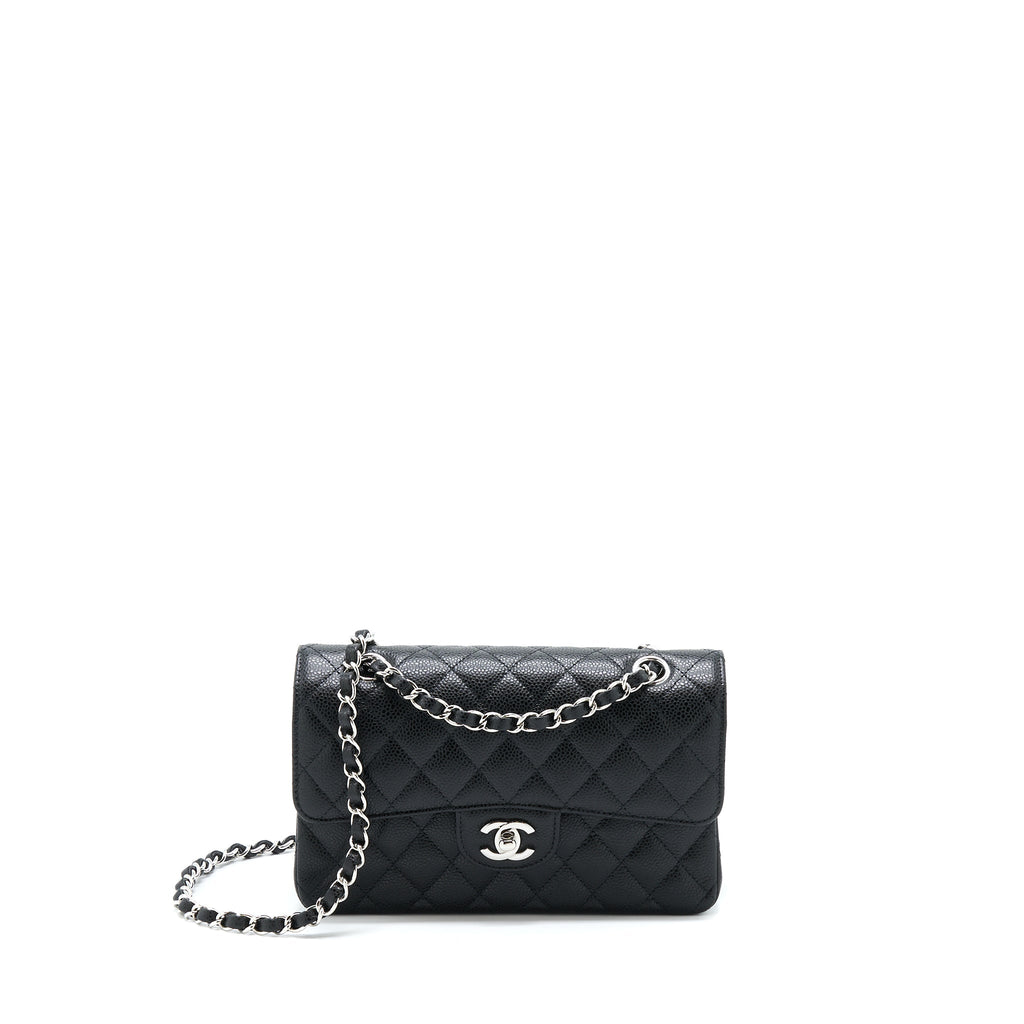 CHANEL SMALL CLASSIC FLAP BAG CAVIAR BLACK SHW (MICROCHIP)