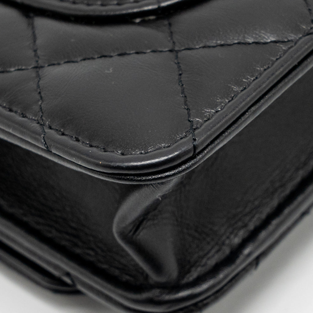 CHANEL 2.55 REISSUE WALLET ON CHAIN AGED CALFSKIN BLACK GHW (MICROCHIP)