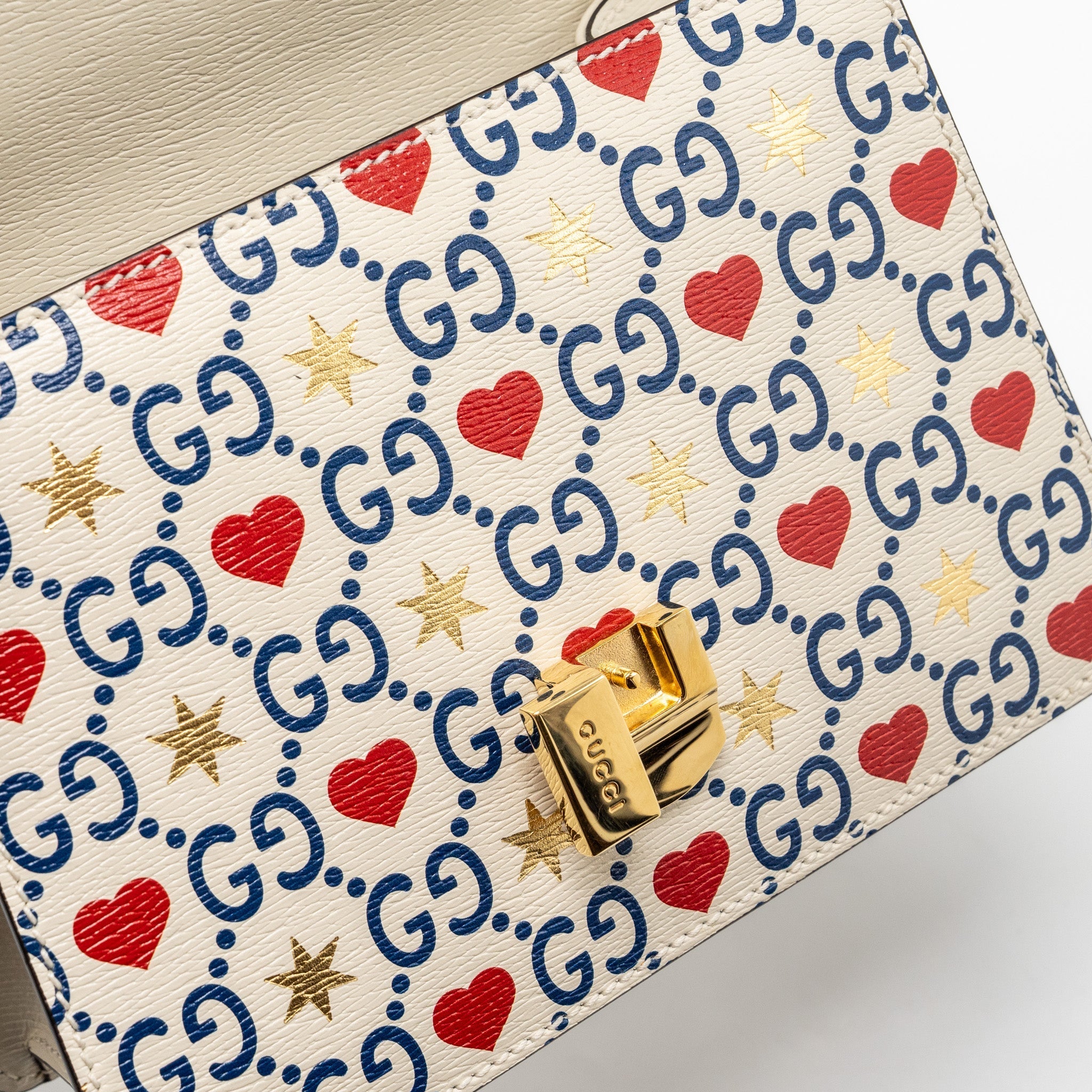 GUCCI MINI TOP HANDLE SYLVIE TOTE BAG WITH HEART PRINT LIMITED WHITE MULTICOLOR GHW