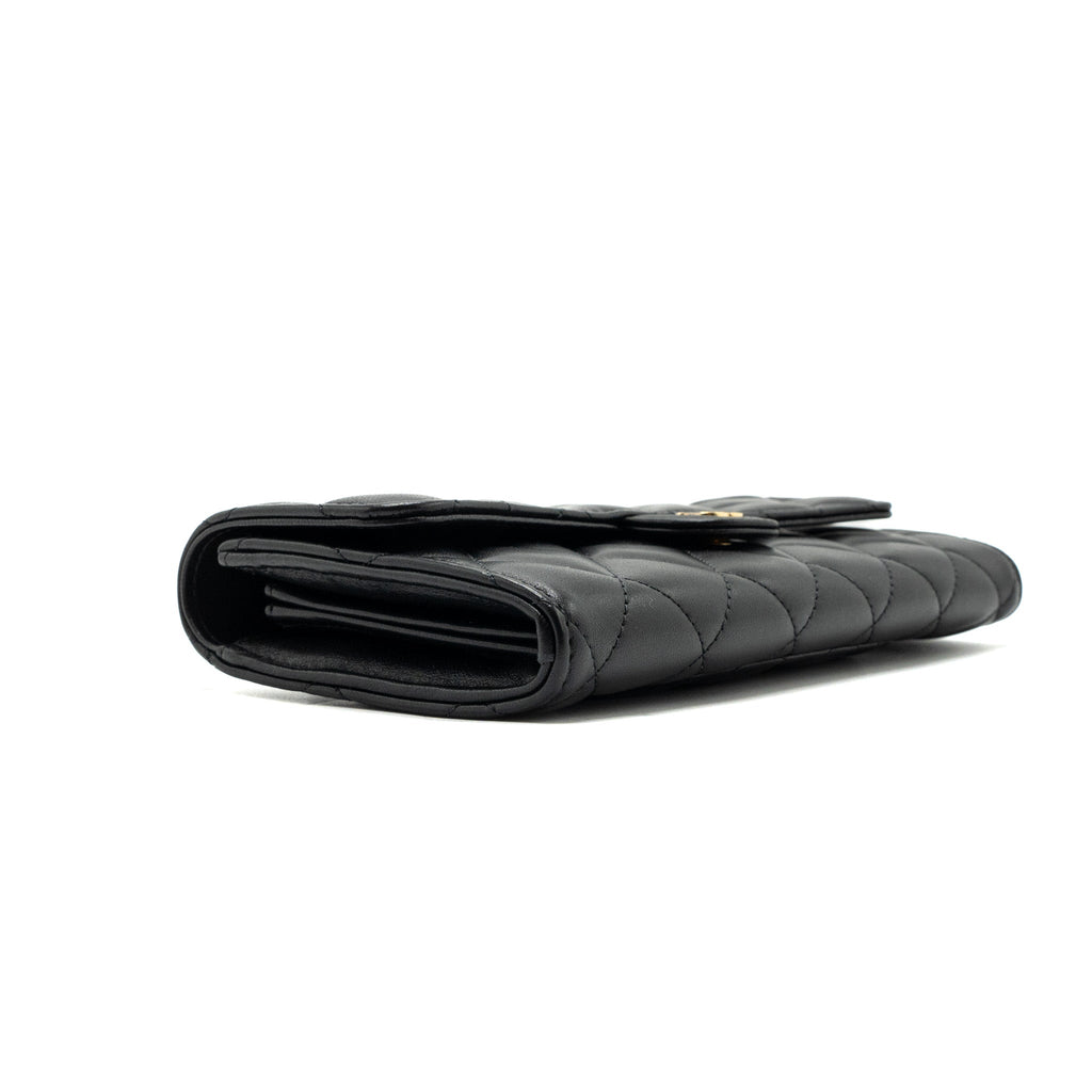 CHANEL CLASSIC LONG FLAP WALLET LAMBSKIN BLACK GHW (MICROCHIP)