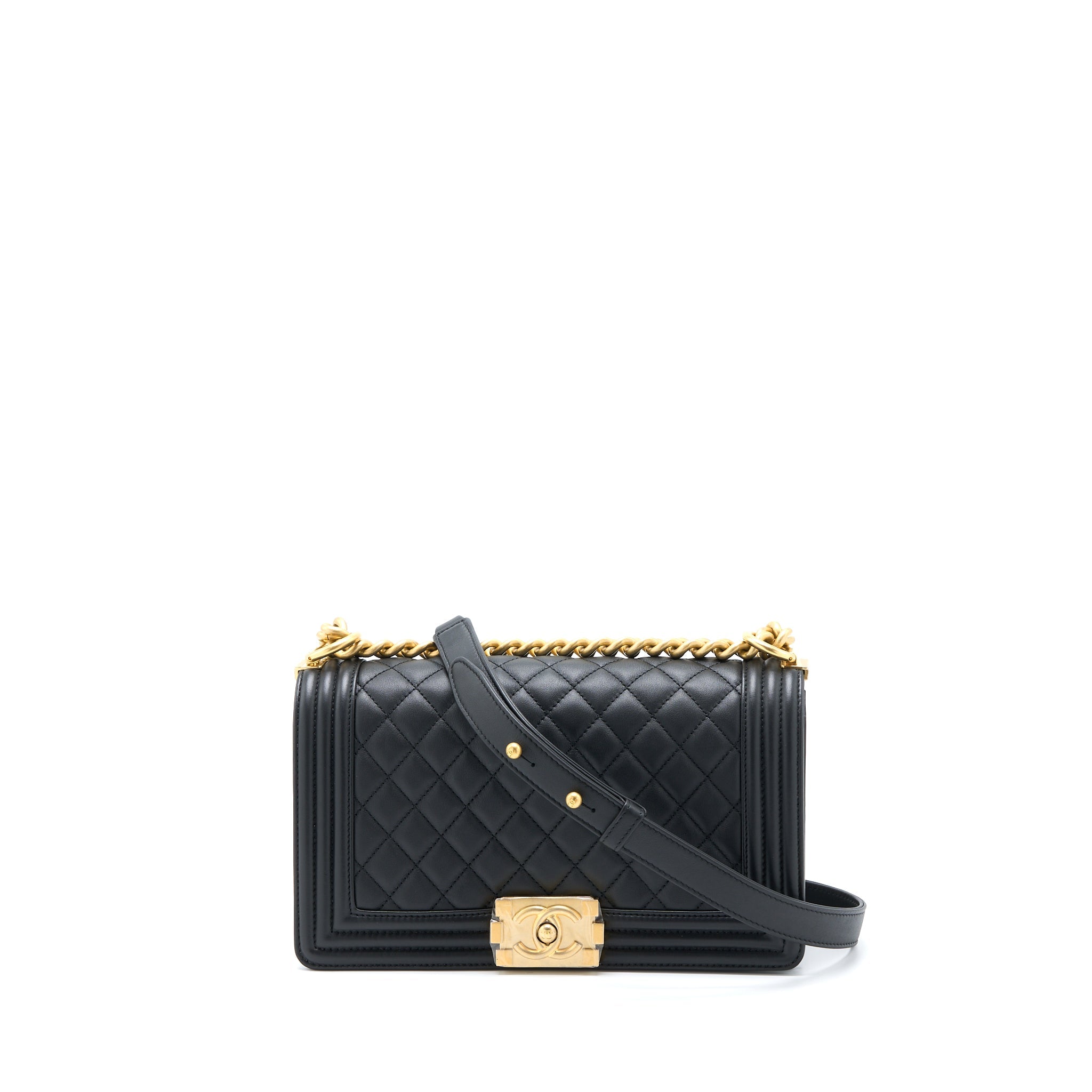 CHANEL MEDIUM BOY BAG CALFSKIN BLACK GHW (MICROCHIP)