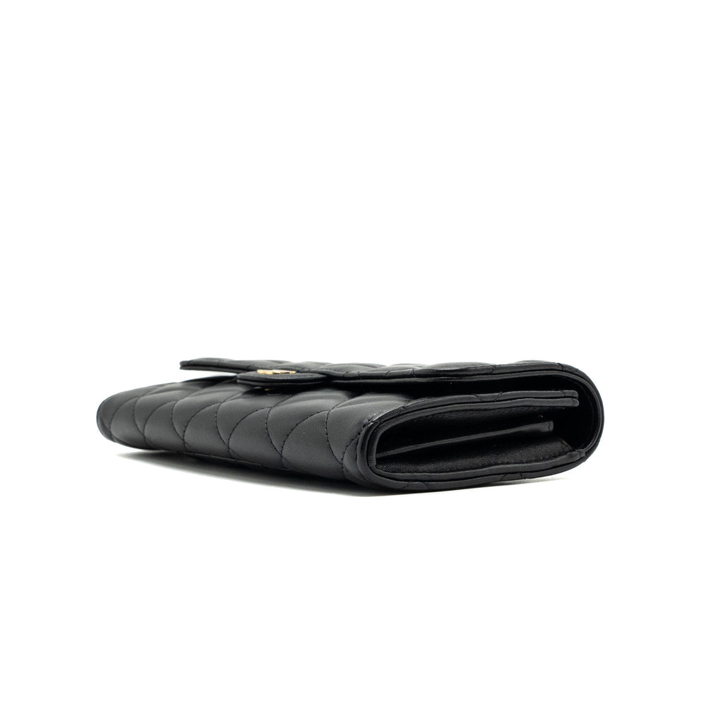 CHANEL CLASSIC LONG FLAP WALLET LAMBSKIN BLACK GHW (MICROCHIP)