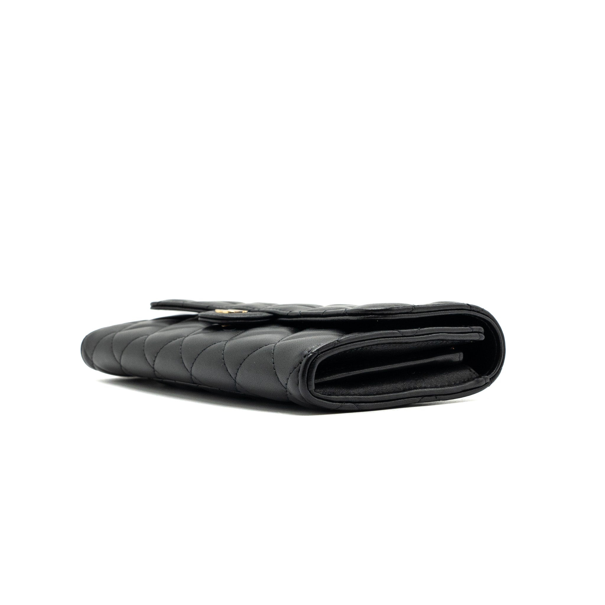 CHANEL CLASSIC LONG FLAP WALLET LAMBSKIN BLACK GHW (MICROCHIP)