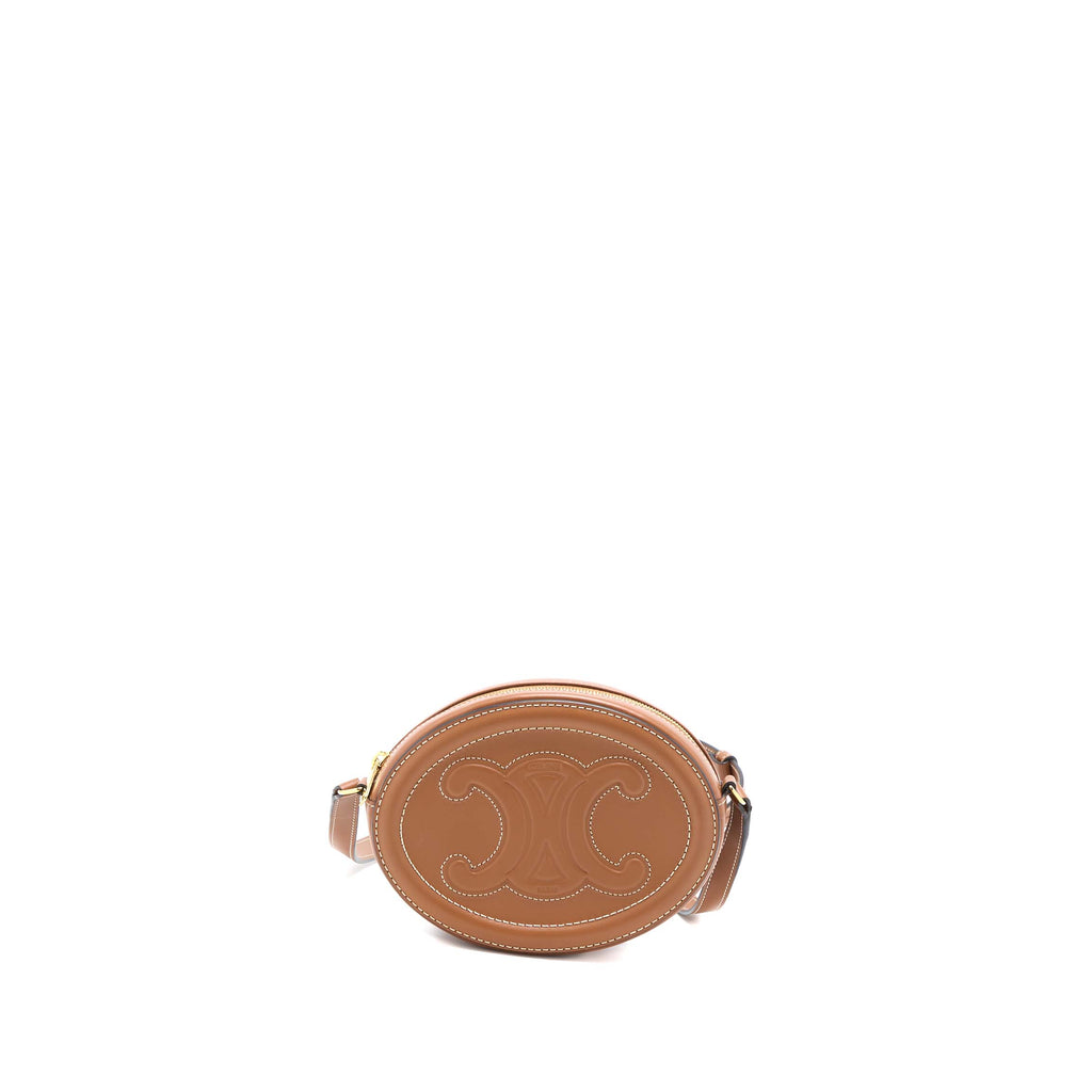 CELINE CROSSBODY OVAL PURSE CUIRASS TRIOMPHE SMOOTH CALFSKIN TAN GHW