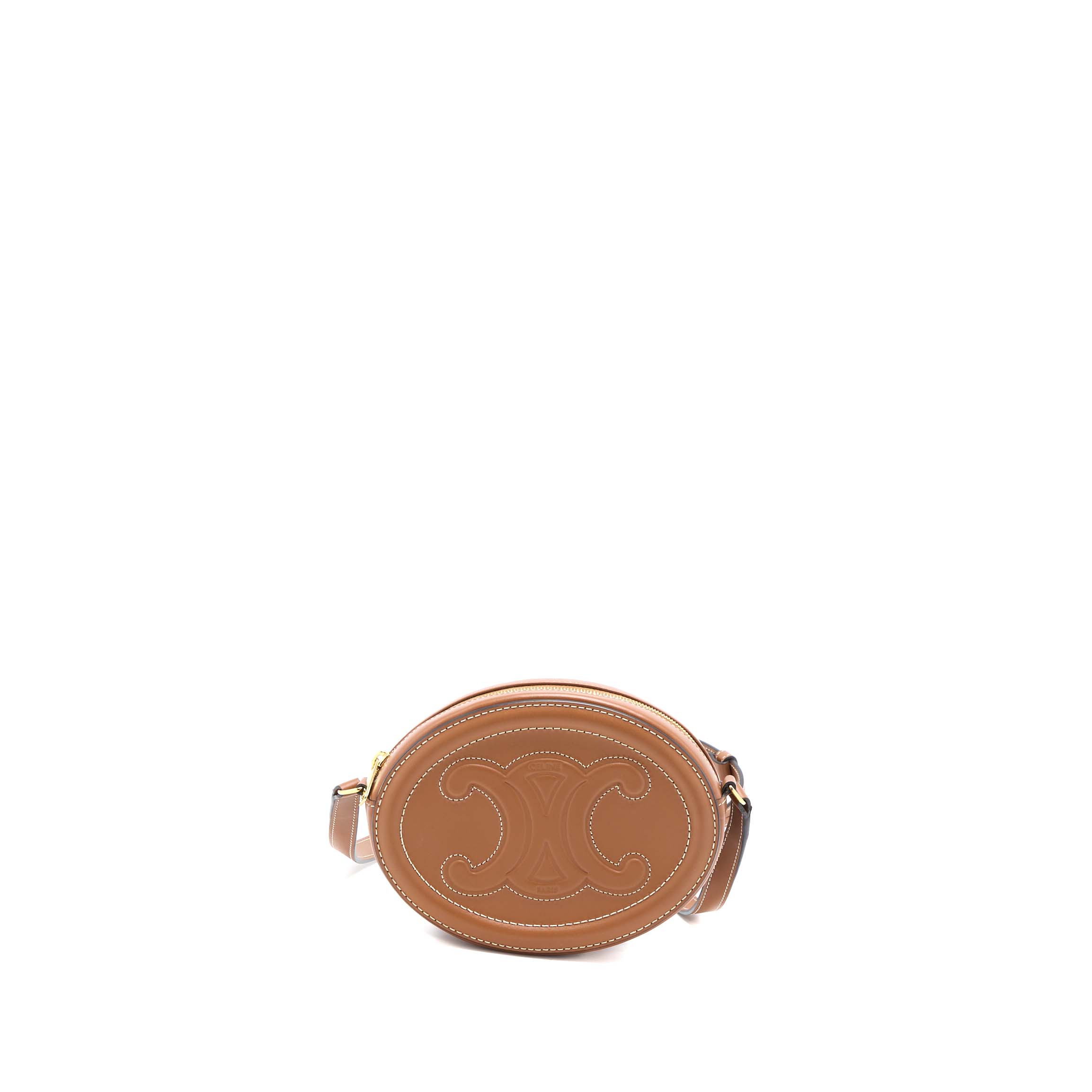 CELINE CROSSBODY OVAL PURSE CUIRASS TRIOMPHE SMOOTH CALFSKIN TAN GHW