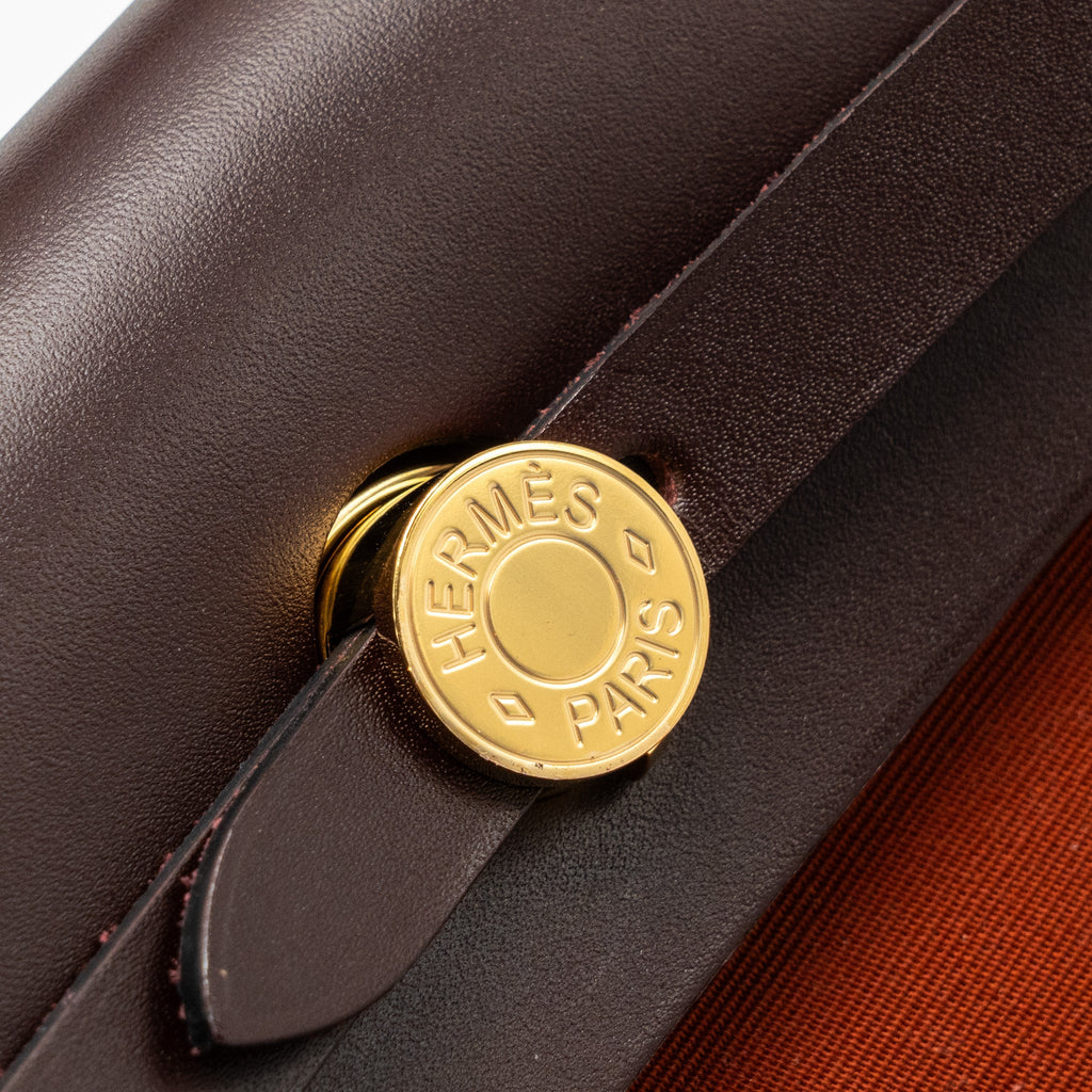 HERMES HERBAG ZIP 31 BAG CANVAS / HUNTER LEATHER CUVIER / ORANGE MECANO/ ROUGE SELLIER GHW