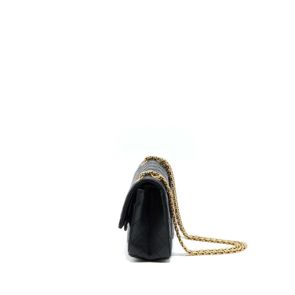 CHANEL SMALL 2.55 REISSUE FLAP BAG AGED CALFSKIN BLACK BRUSHED GHW