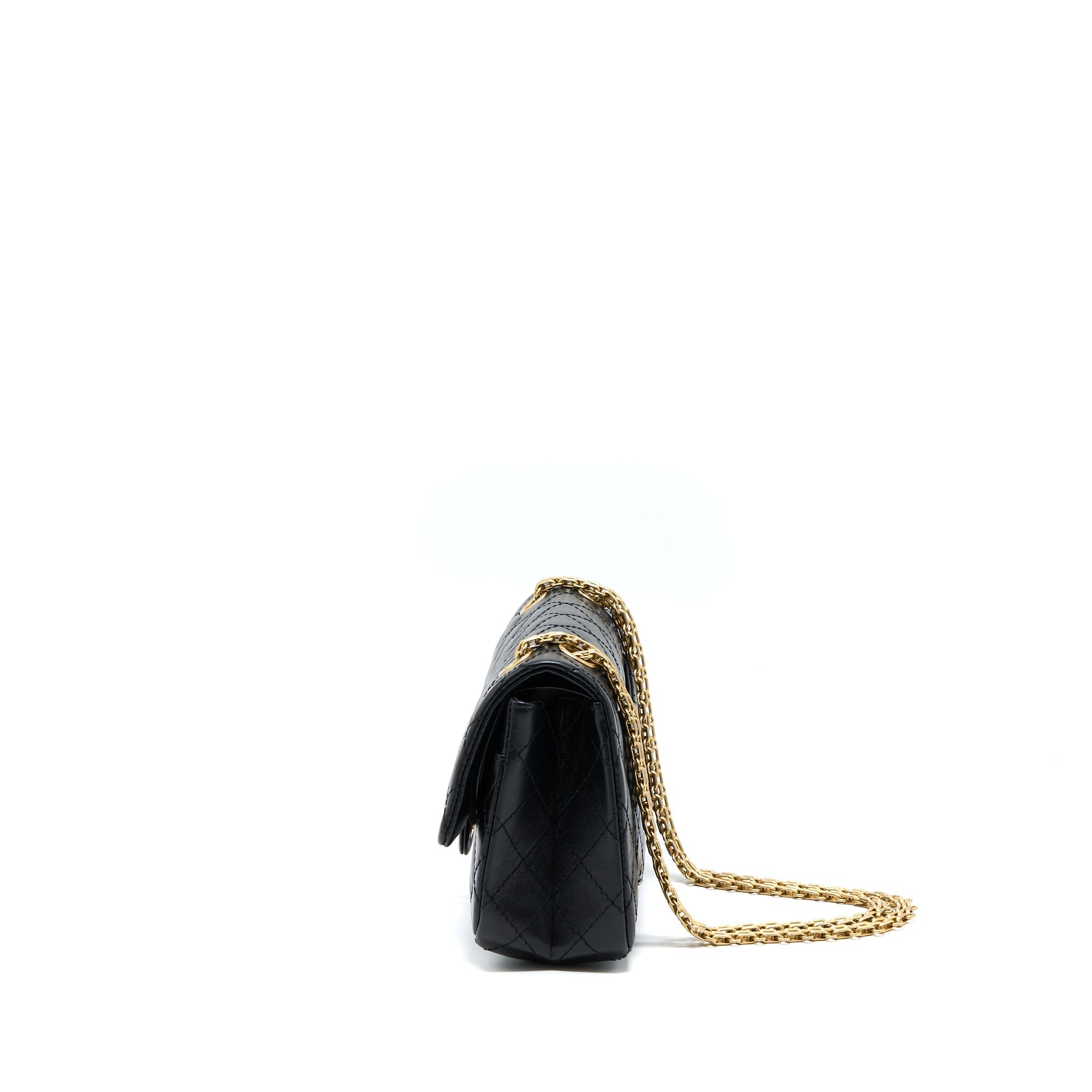 CHANEL SMALL 2.55 REISSUE FLAP BAG AGED CALFSKIN BLACK BRUSHED GHW