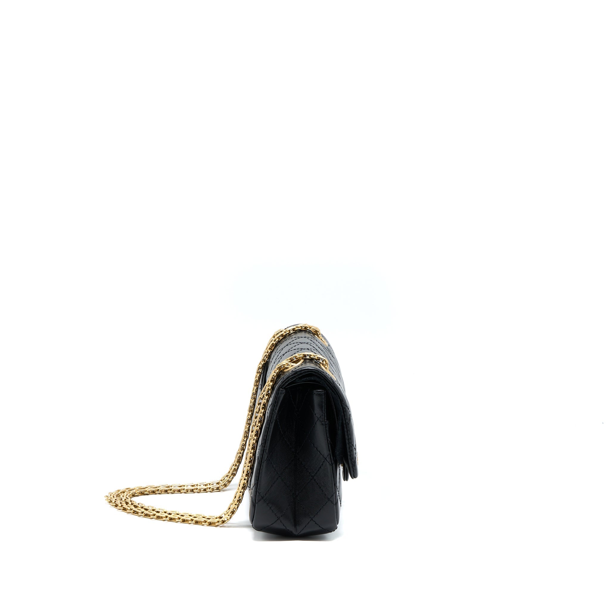 CHANEL SMALL 2.55 REISSUE FLAP BAG AGED CALFSKIN BLACK BRUSHED GHW