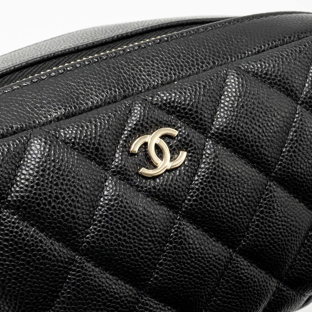 CHANEL DOUBLE ZIP POUCH COSMETIC CASE CAVIAR BLACK GHW (MICROCHIP)