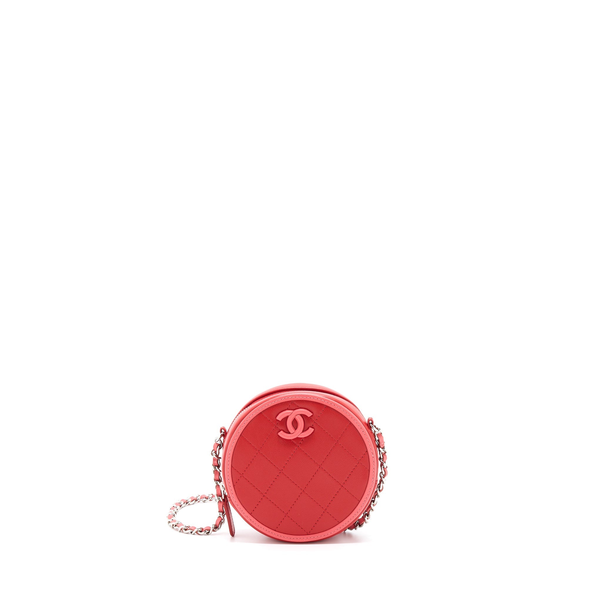 CHANEL ROUND CROSSBODY CLUTCH LAMBSKIN RED/PINK SHW